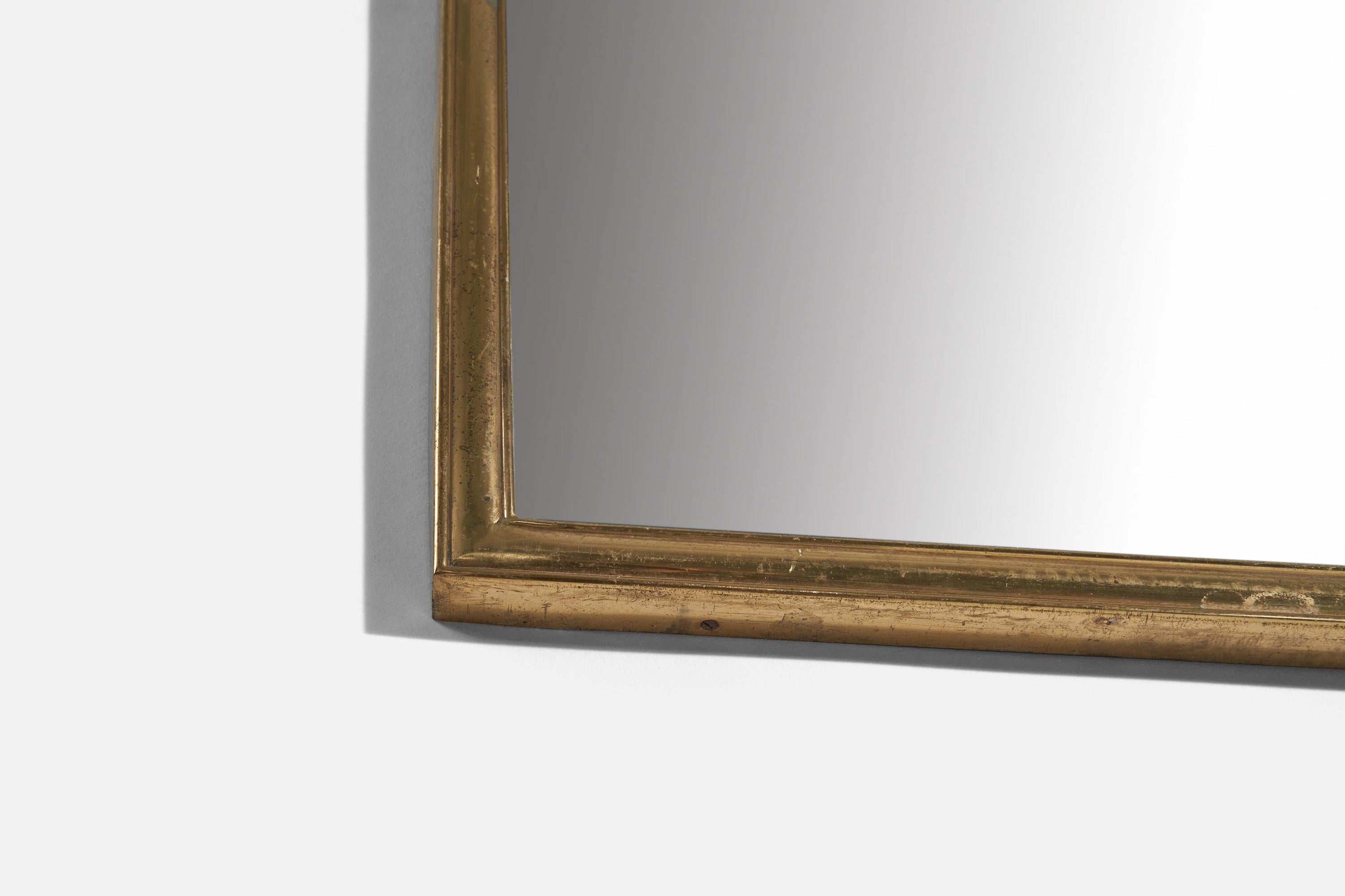 Italian Designer, Wall Mirror, Brass, Mirror Glass, Italy, c. 1940s For Sale 1