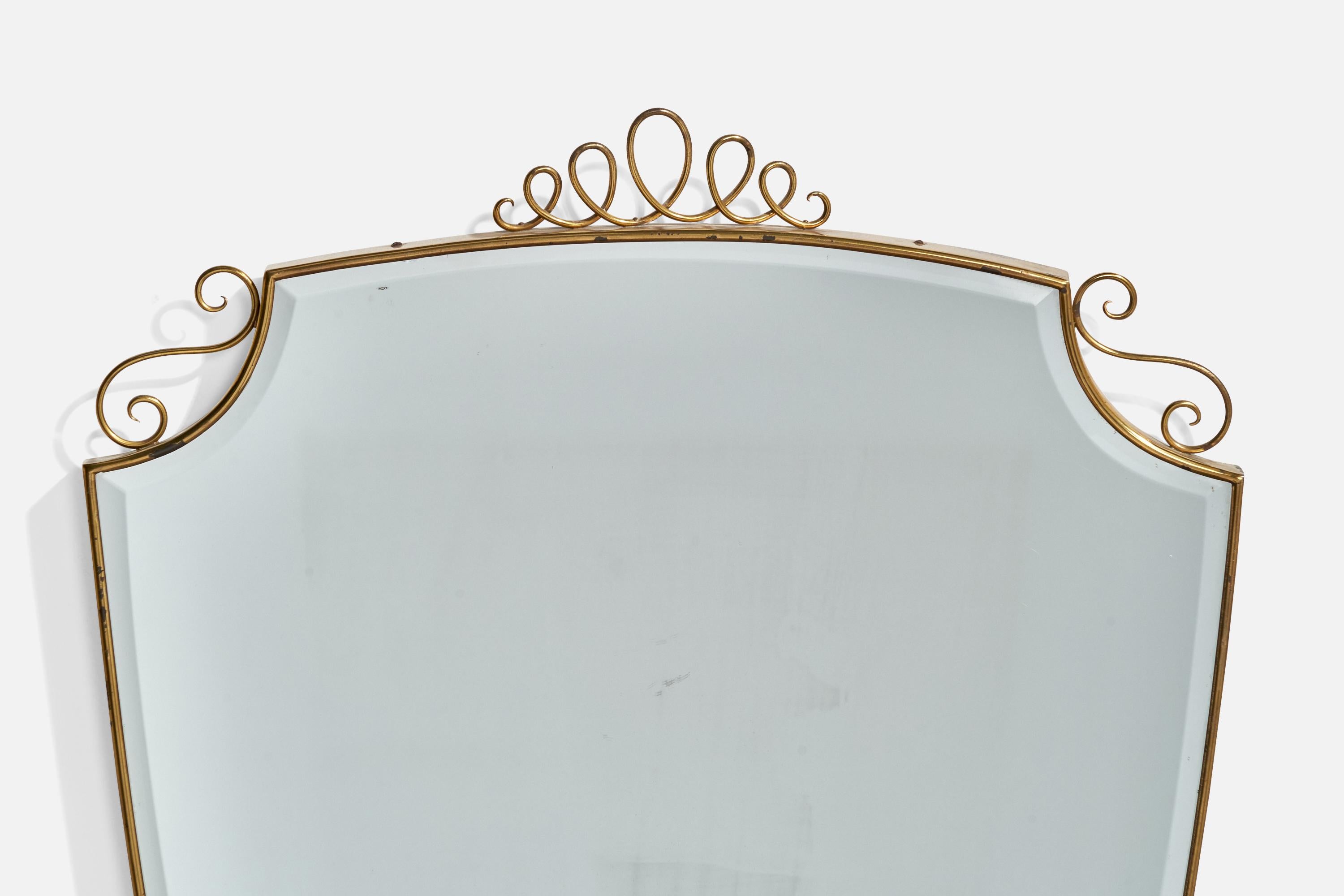 Italian Designer, Wall Mirror, Brass, Mirror Glass, Italy, c. 1940s 1
