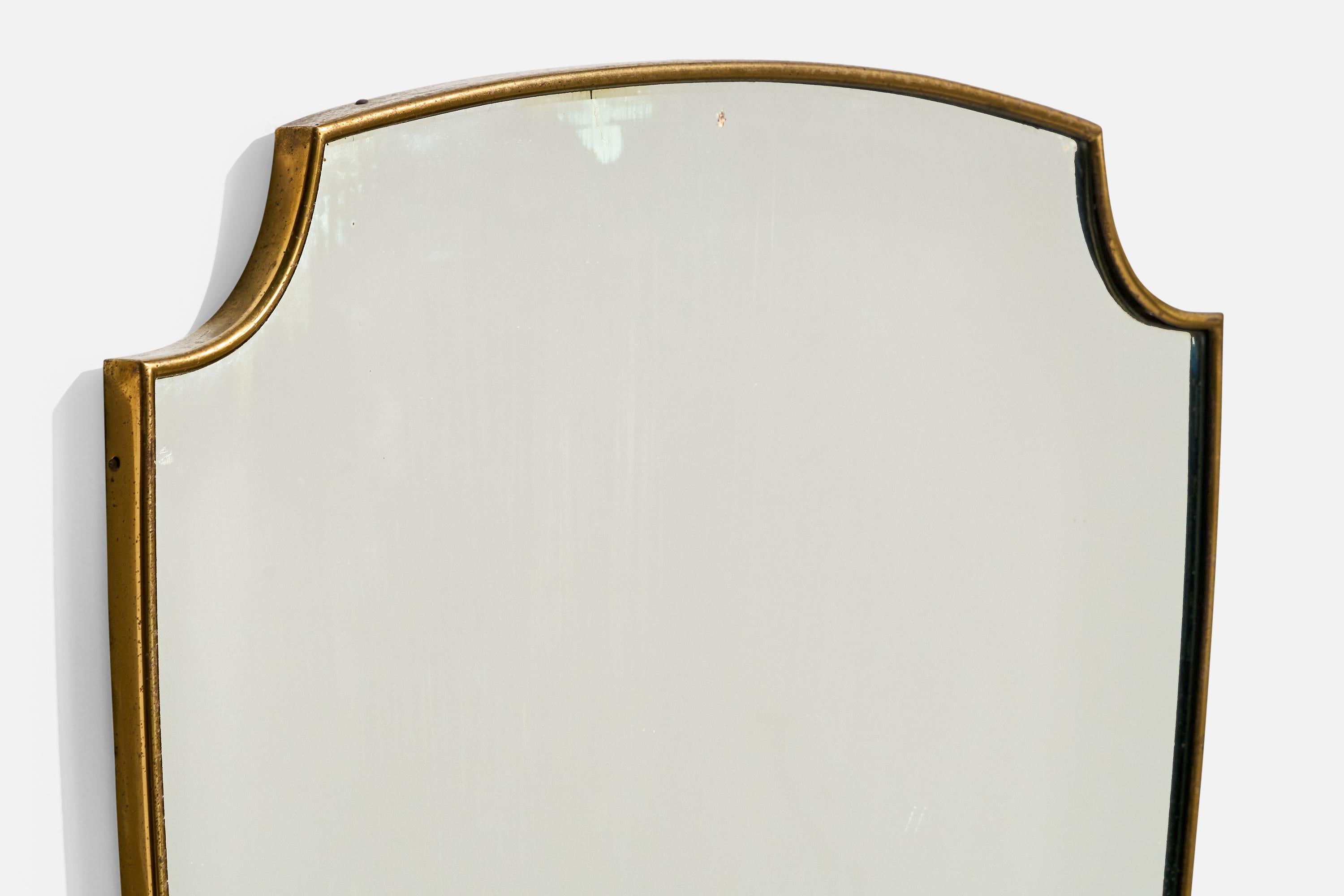 Italiano Specchio da parete di design italiano, ottone, vetro a specchio, Italia, 1940 ca. in vendita