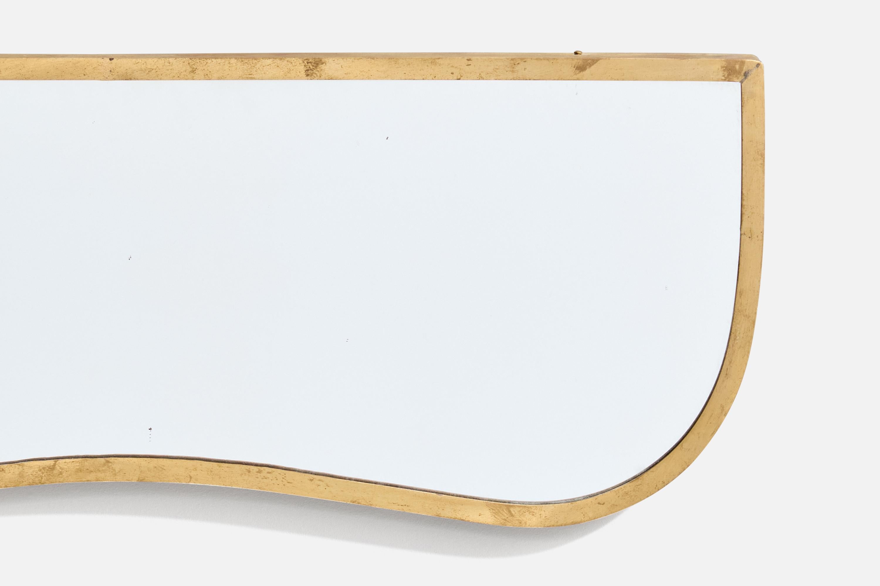 Diseñador Italiano, Espejo de Pared, Latón, Vidrio Espejado, Italia, C. 1940s en venta 1