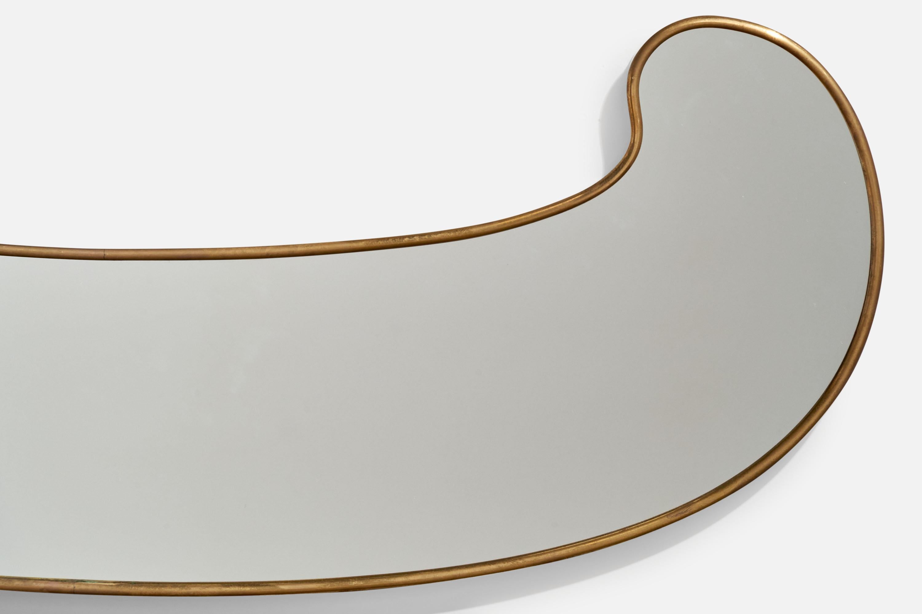 Metà XX secolo Specchio da parete di design italiano, ottone, vetro a specchio, Italia, 1940 ca. in vendita