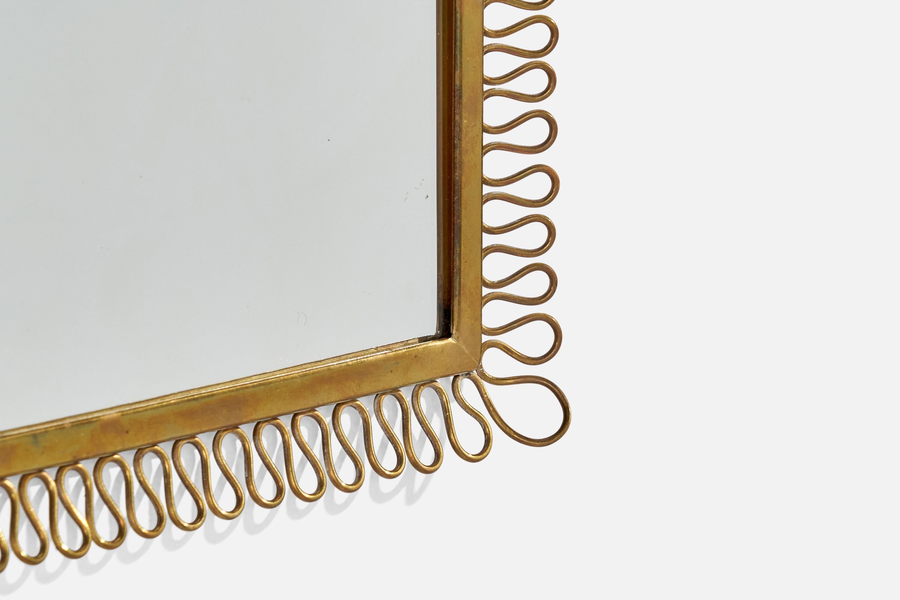 Laiton Designer italien, miroir mural, laiton, verre miroir, Italie, vers les années 1940 en vente