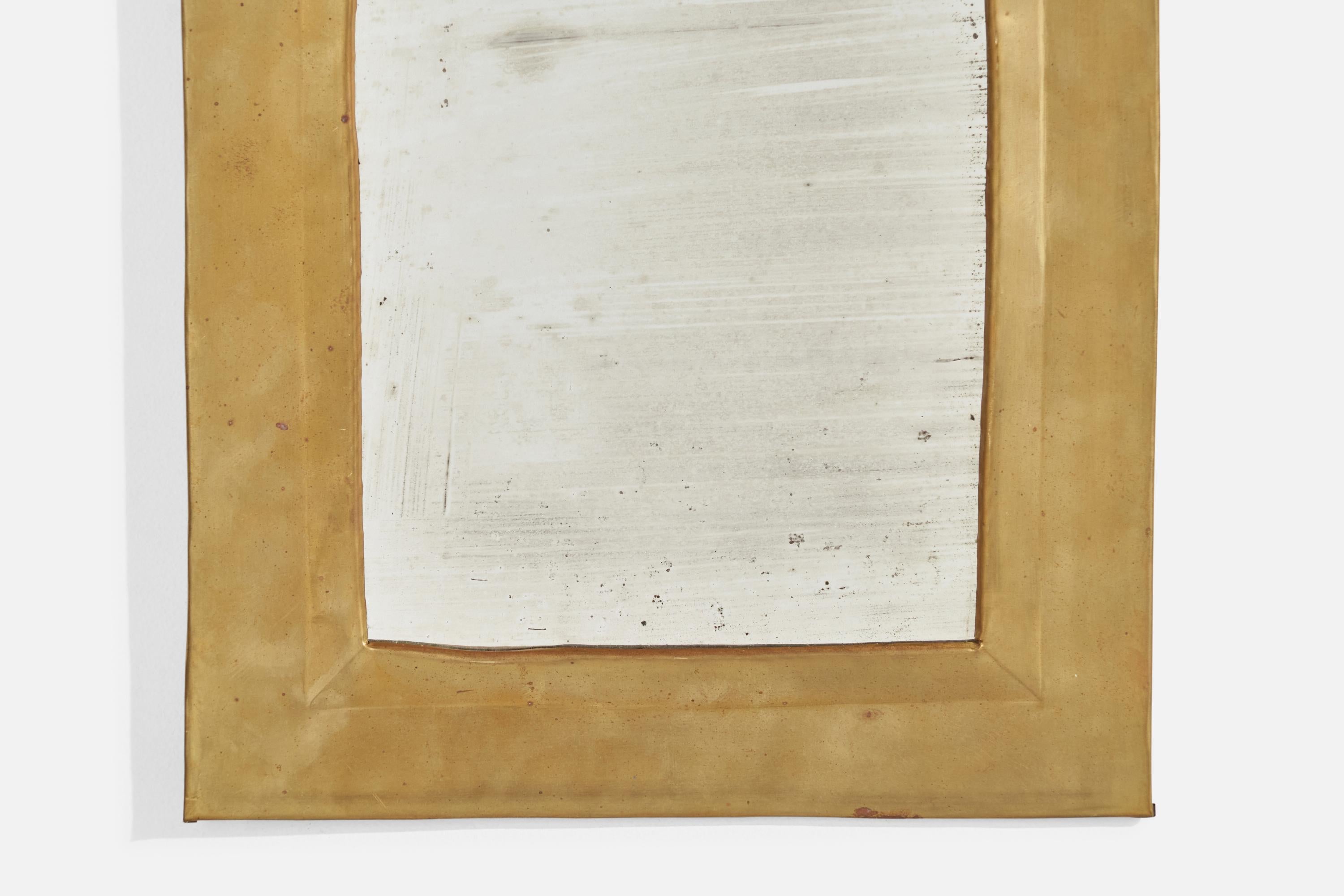 Diseñador italiano, Espejo de pared, Latón, Espejo de cristal, Italia, c. 1940s mediados del siglo XX en venta