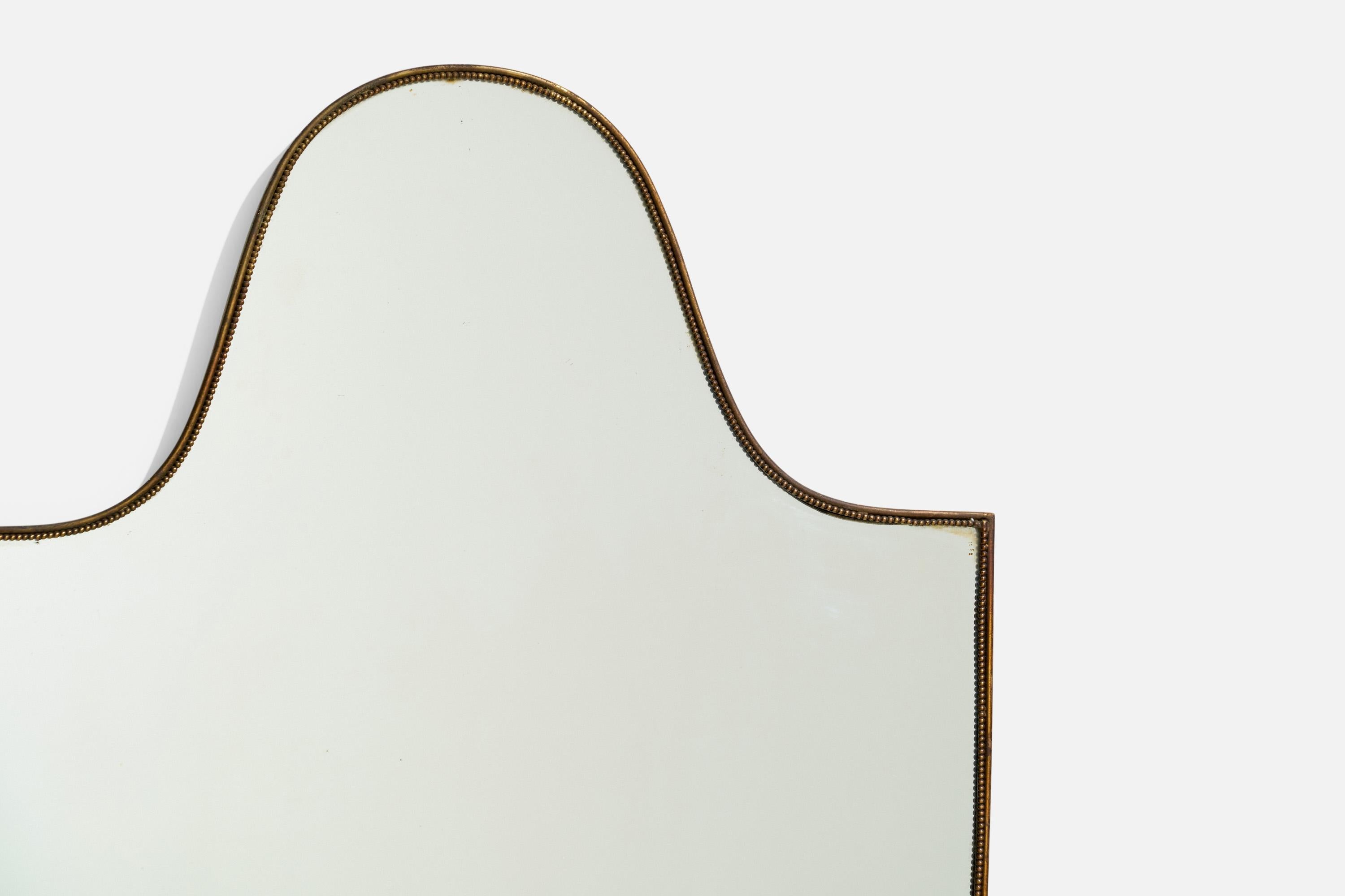 Laiton Designer italien, miroir mural, laiton, verre de miroir, Italie, vers 1940 en vente