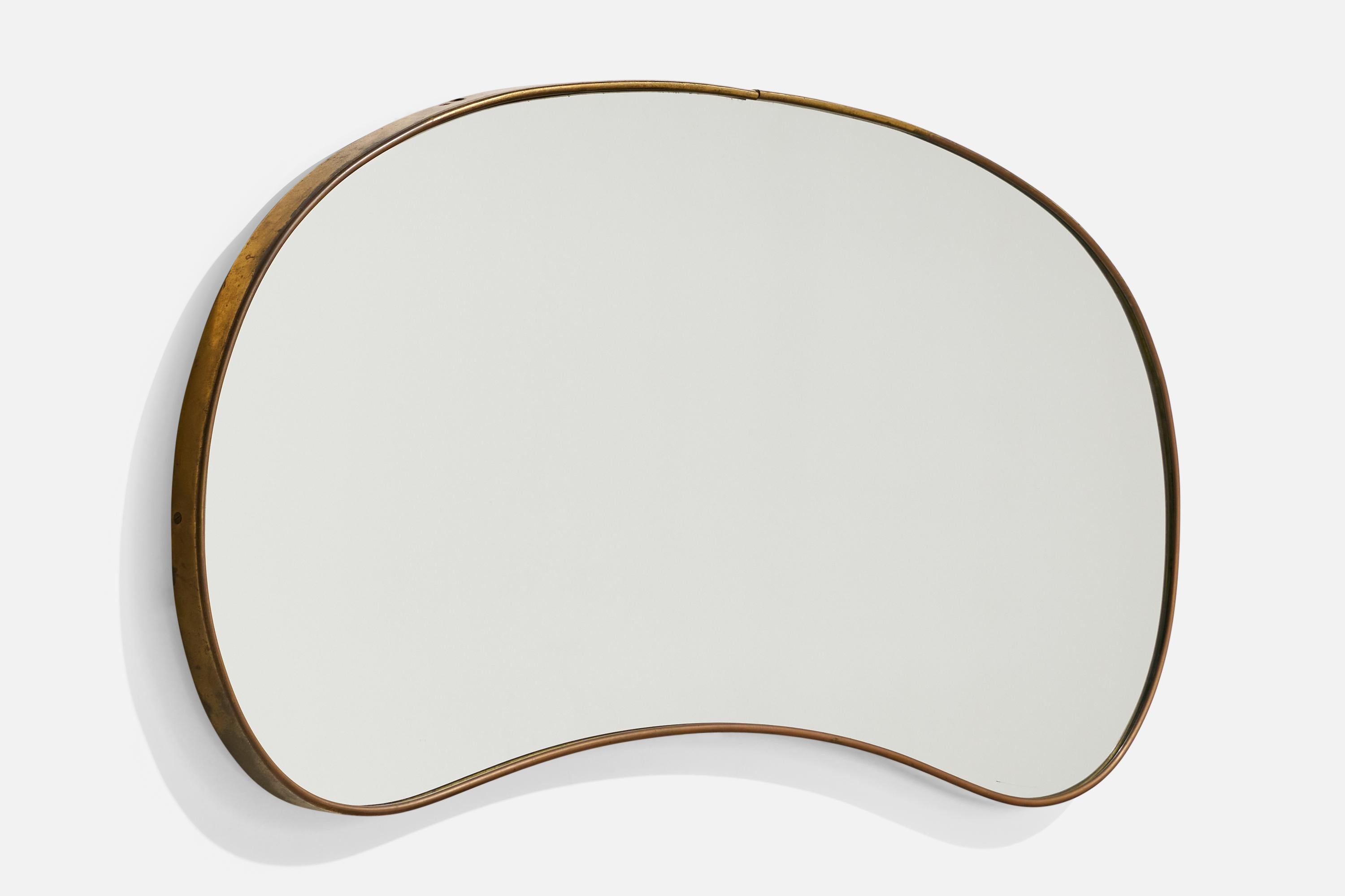Mid-Century Modern Italian Designer, Wall Mirror, Brass, Mirror Glass, Italy, c. 1940s For Sale