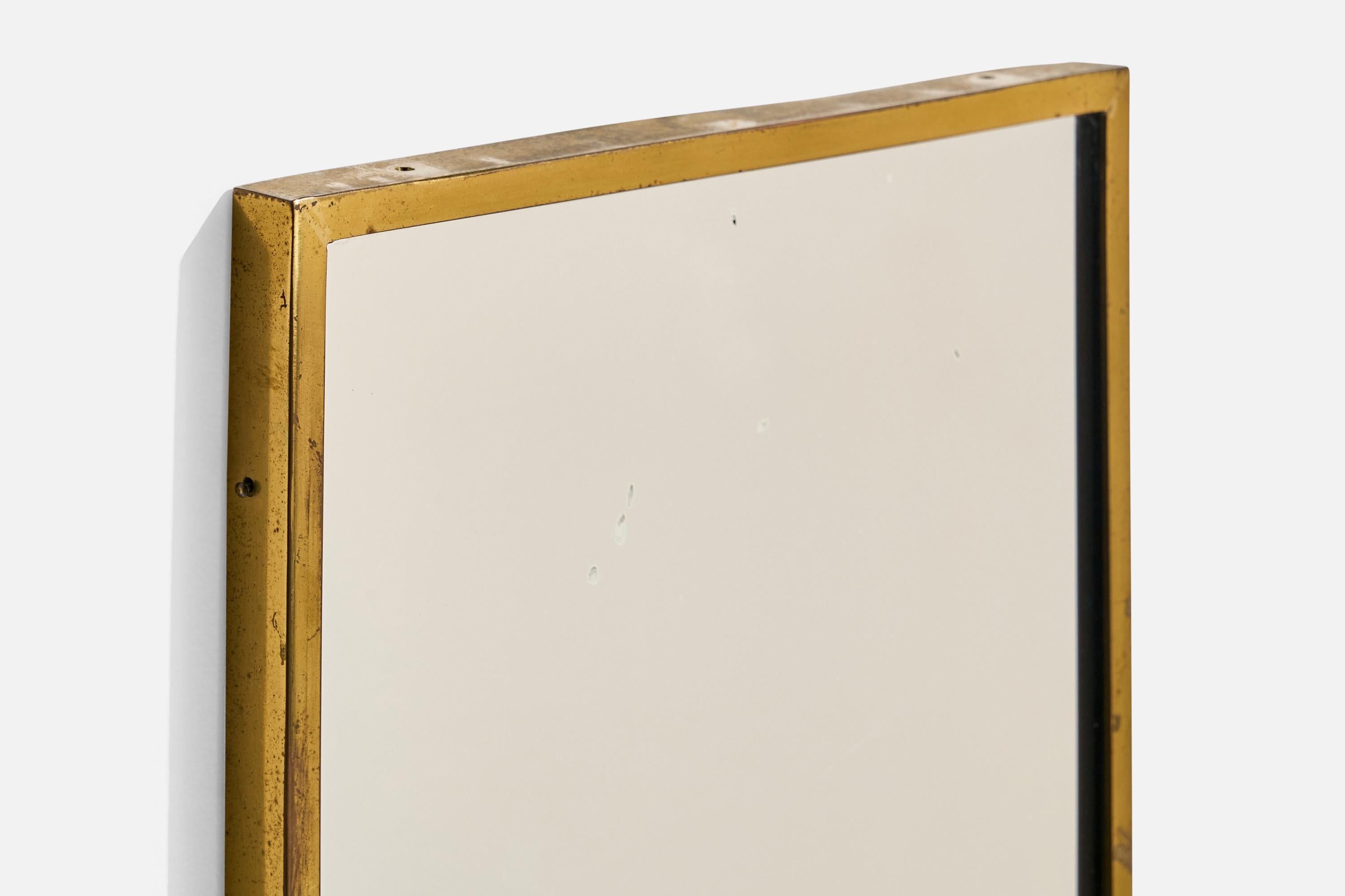 Italian Designer, Wall Mirror, Brass, Mirror Glass, Italy, c. 1940s For Sale 1