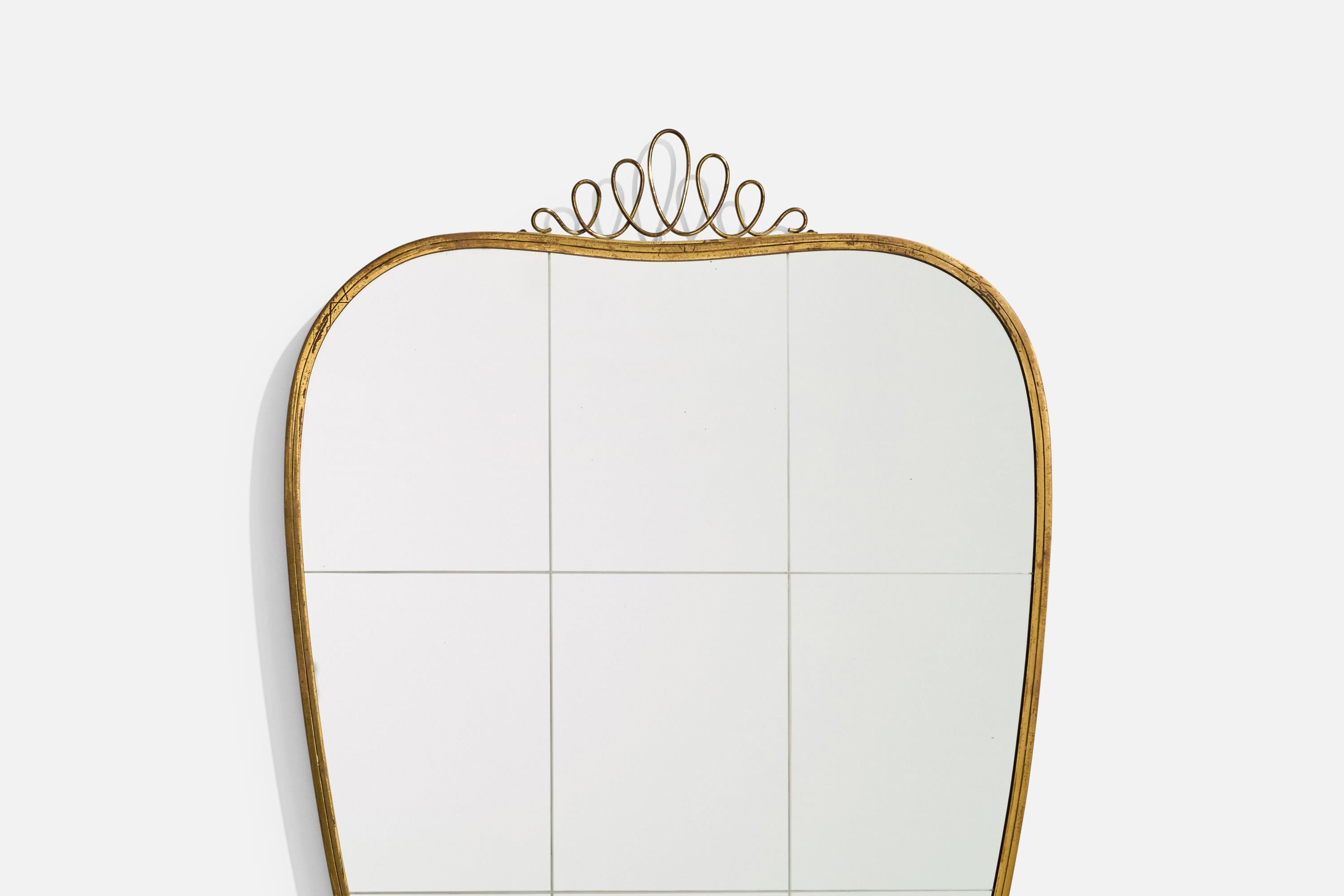 Italian Designer, Wall Mirror, Brass, Mirror Glass, Italy, c. 1940s For Sale 2