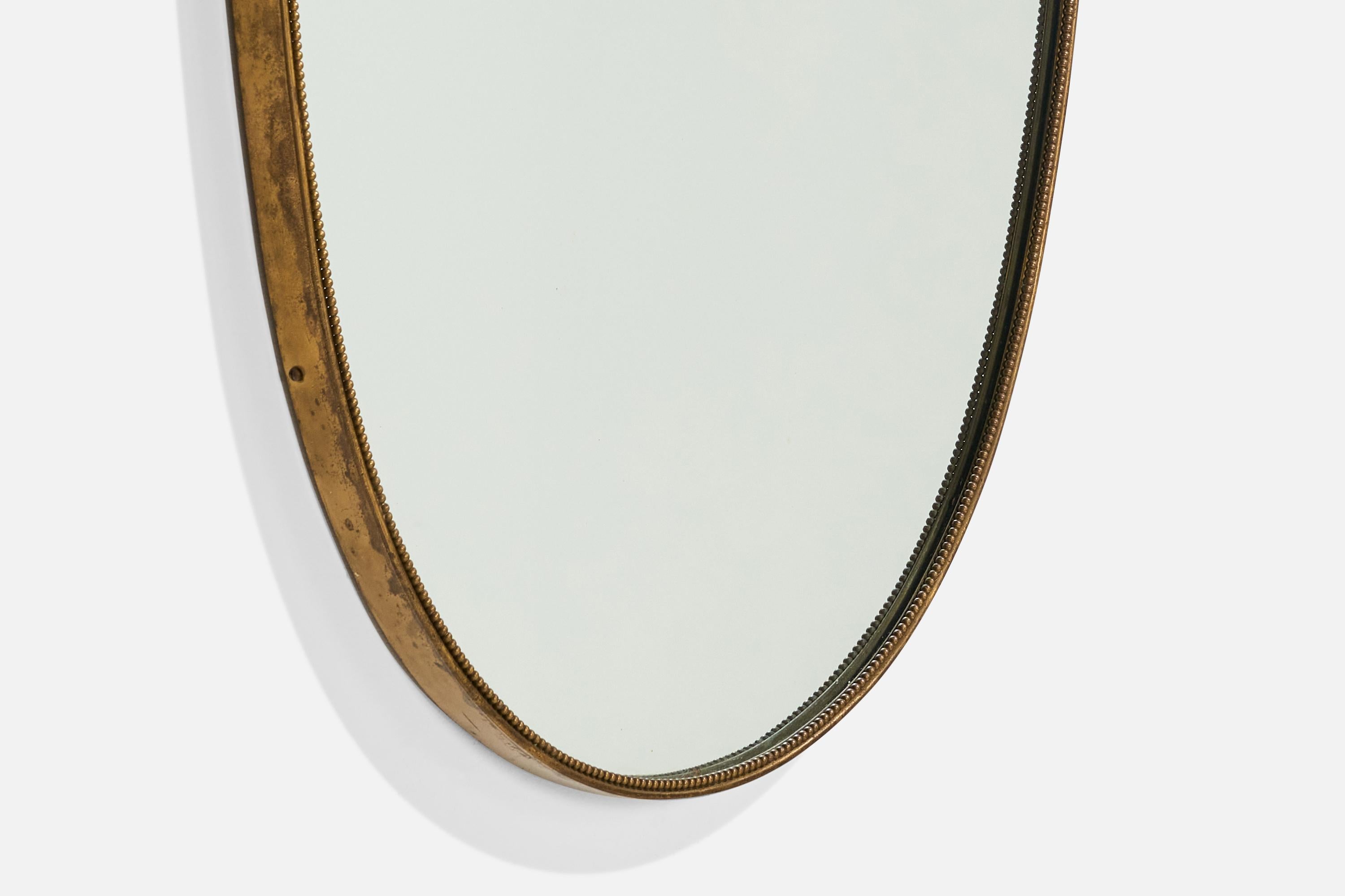 Ottone Specchio da parete di design italiano, ottone, vetro a specchio, Italia, anni '40 ca. in vendita