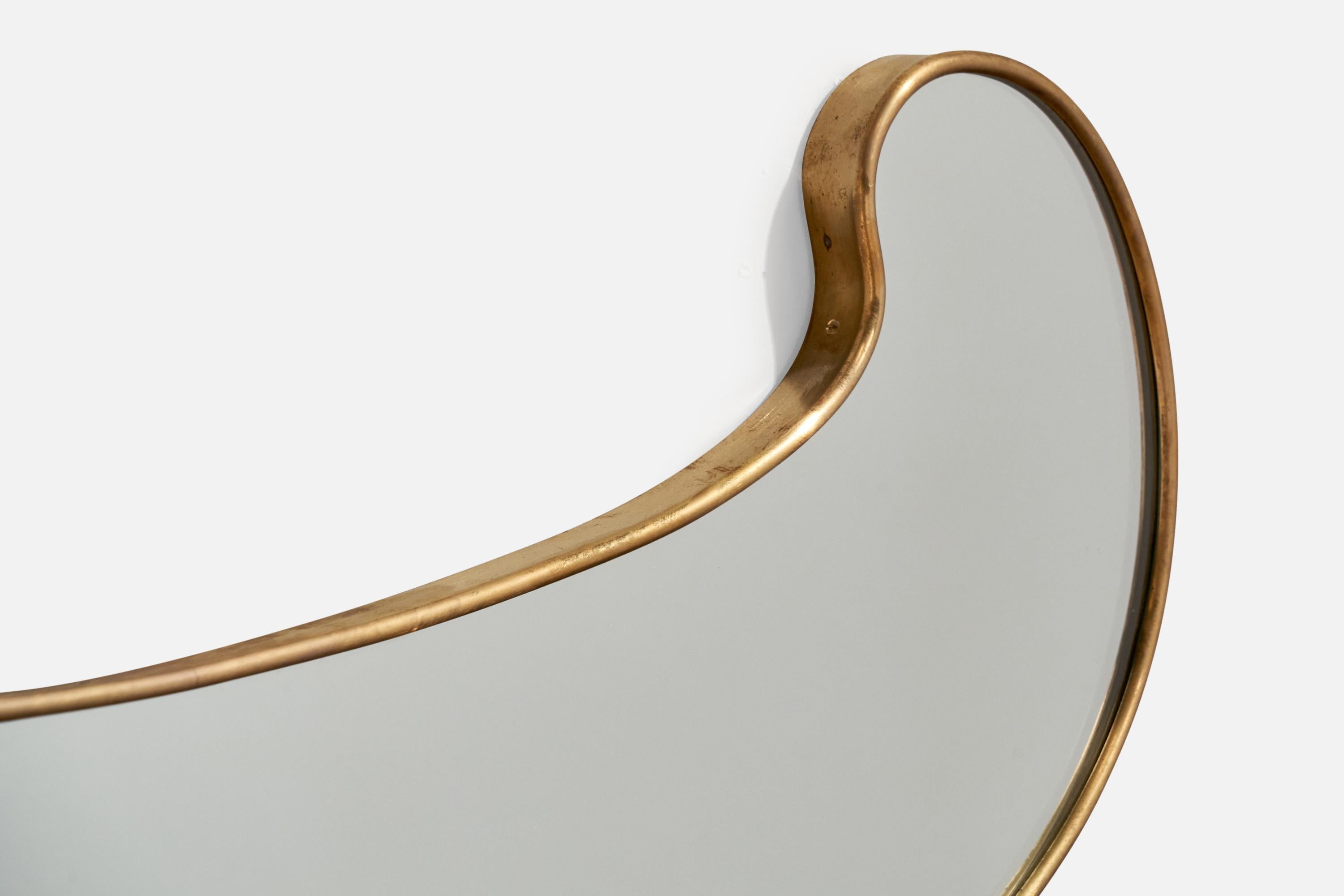 Ottone Specchio da parete di design italiano, ottone, vetro a specchio, Italia, 1940 ca. in vendita