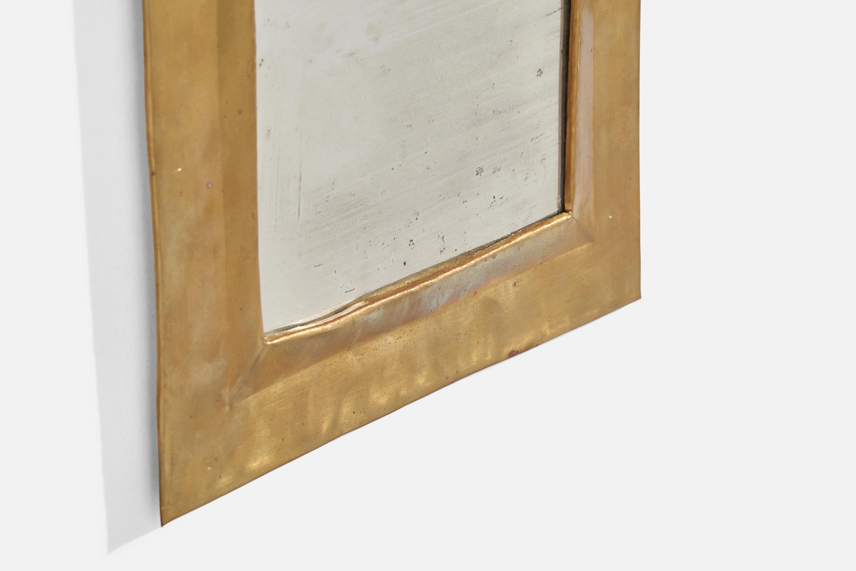 Diseñador italiano, Espejo de pared, Latón, Espejo de cristal, Italia, c. 1940s en venta 1