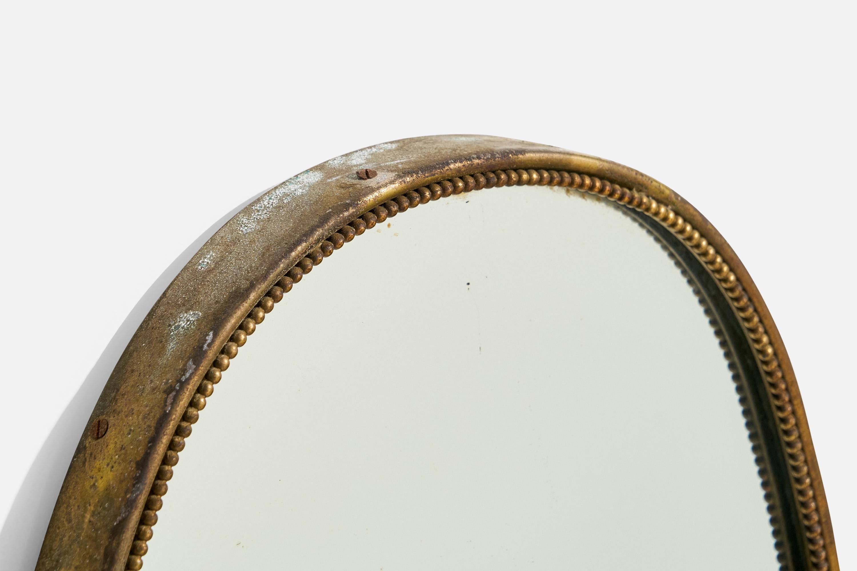 Designer italien, miroir mural, laiton, verre de miroir, Italie, vers 1940 en vente 1