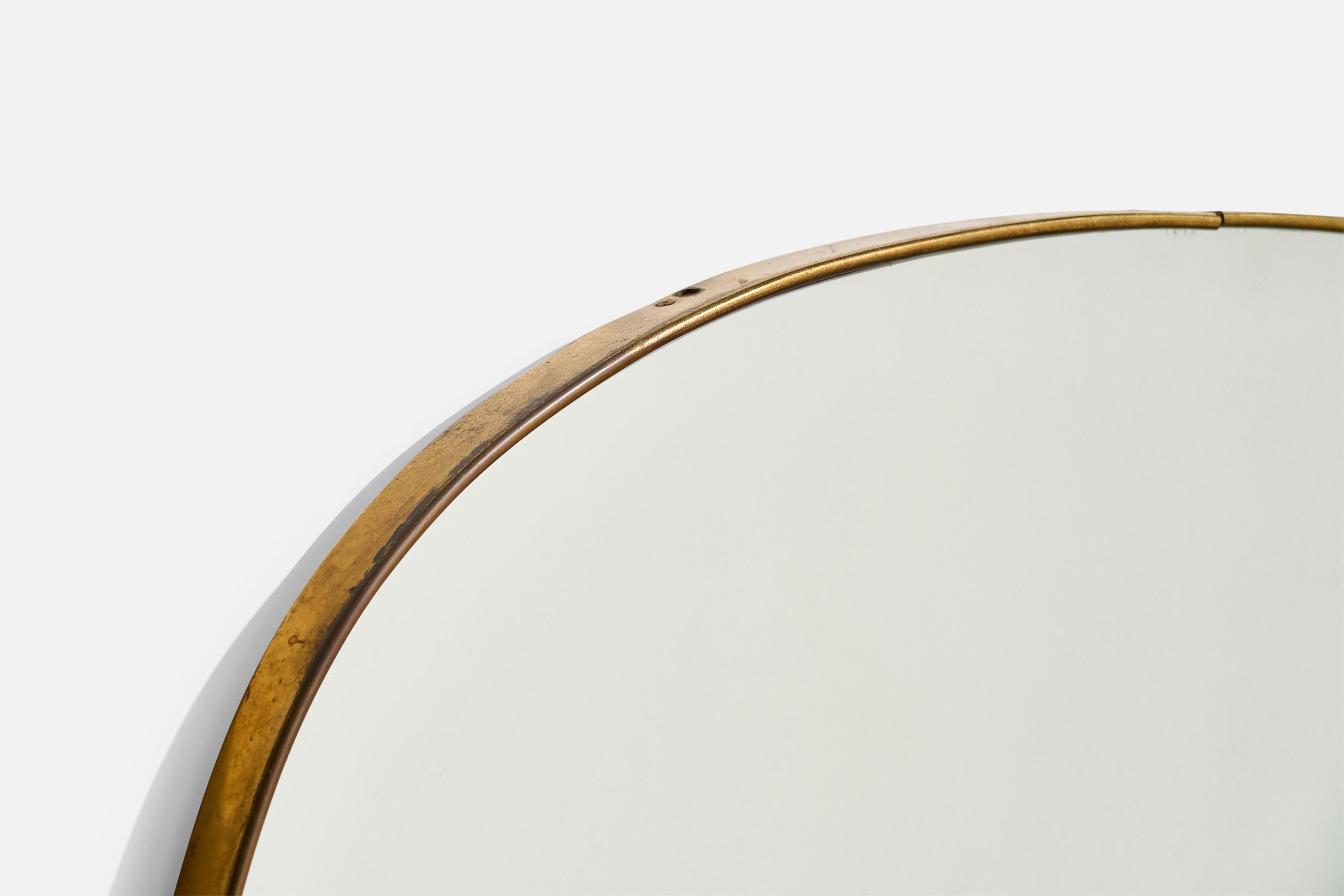 Italian Designer, Wall Mirror, Brass, Mirror Glass, Italy, c. 1940s In Good Condition For Sale In High Point, NC