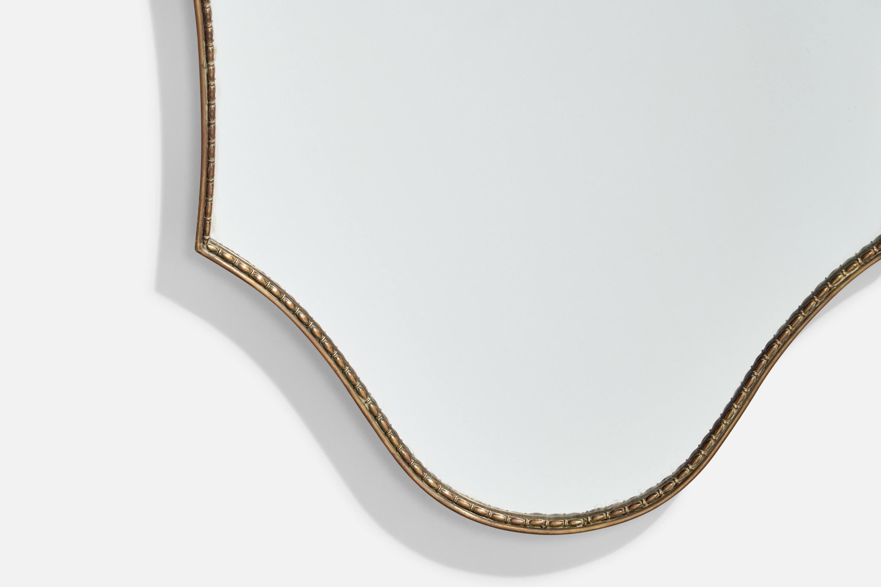Specchio da parete di design italiano, ottone, vetro a specchio, Italia, anni '40 ca. in vendita 1