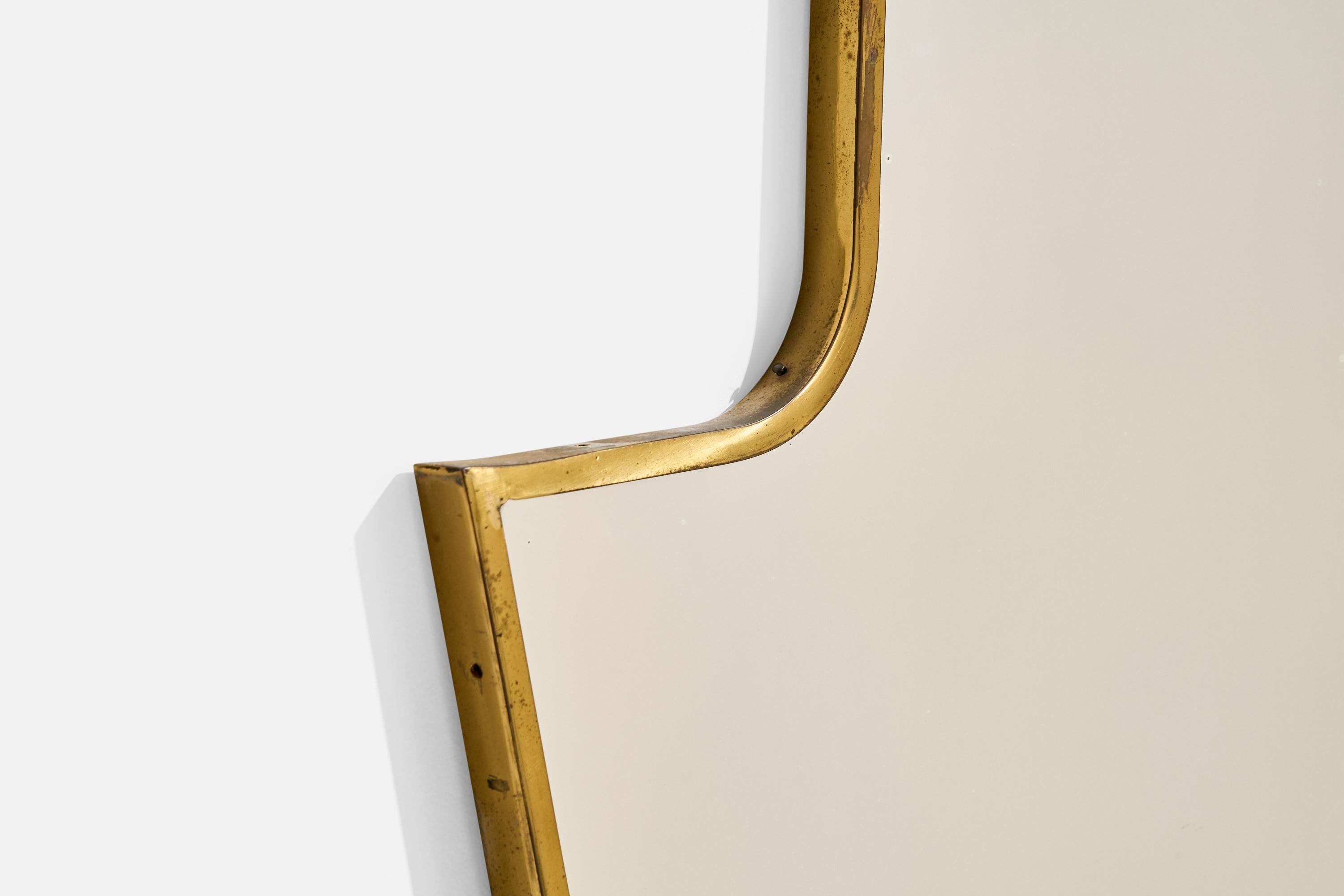Italian Designer, Wall Mirror, Brass, Mirror Glass, Italy, c. 1940s For Sale 2