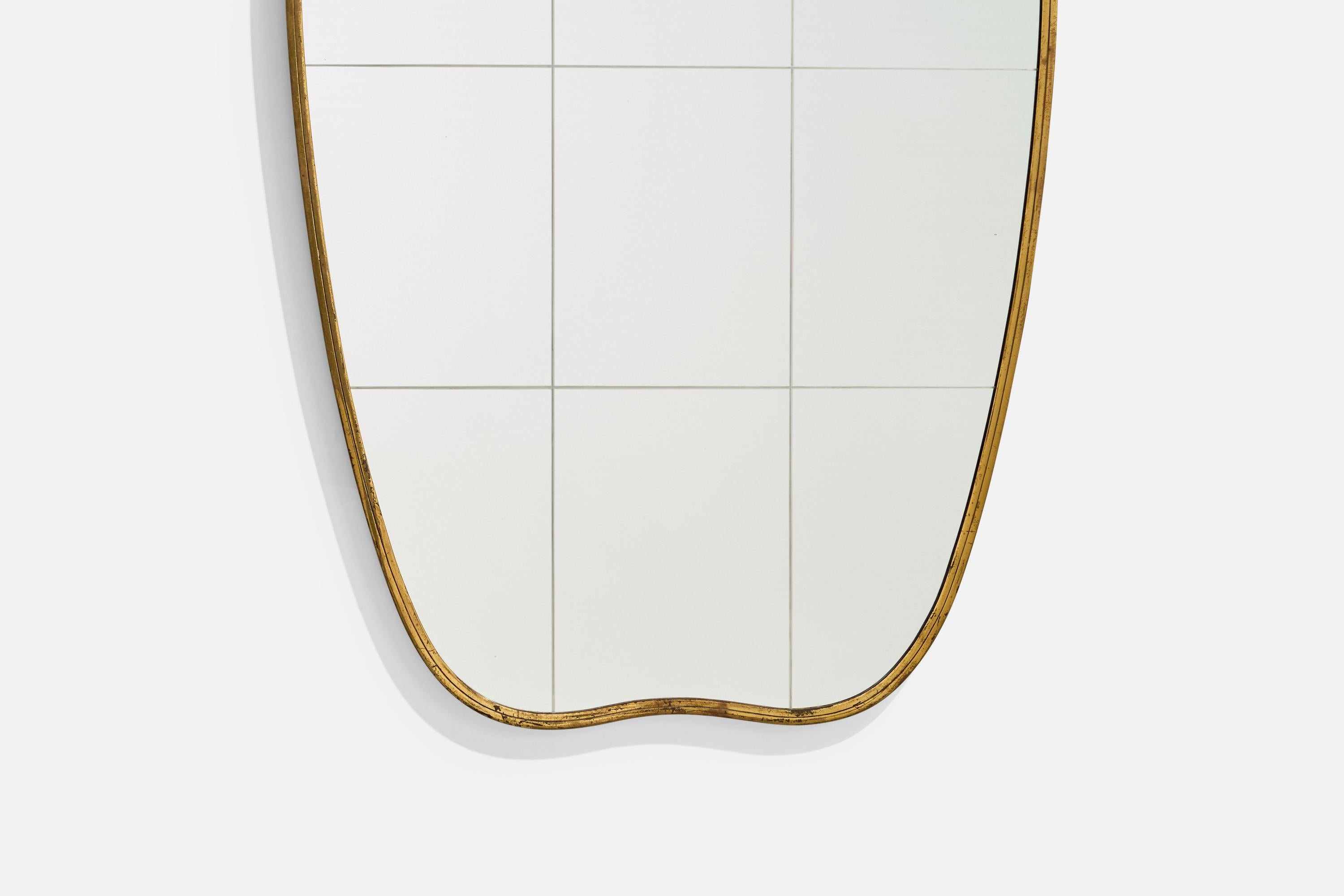 Italian Designer, Wall Mirror, Brass, Mirror Glass, Italy, c. 1940s For Sale 3
