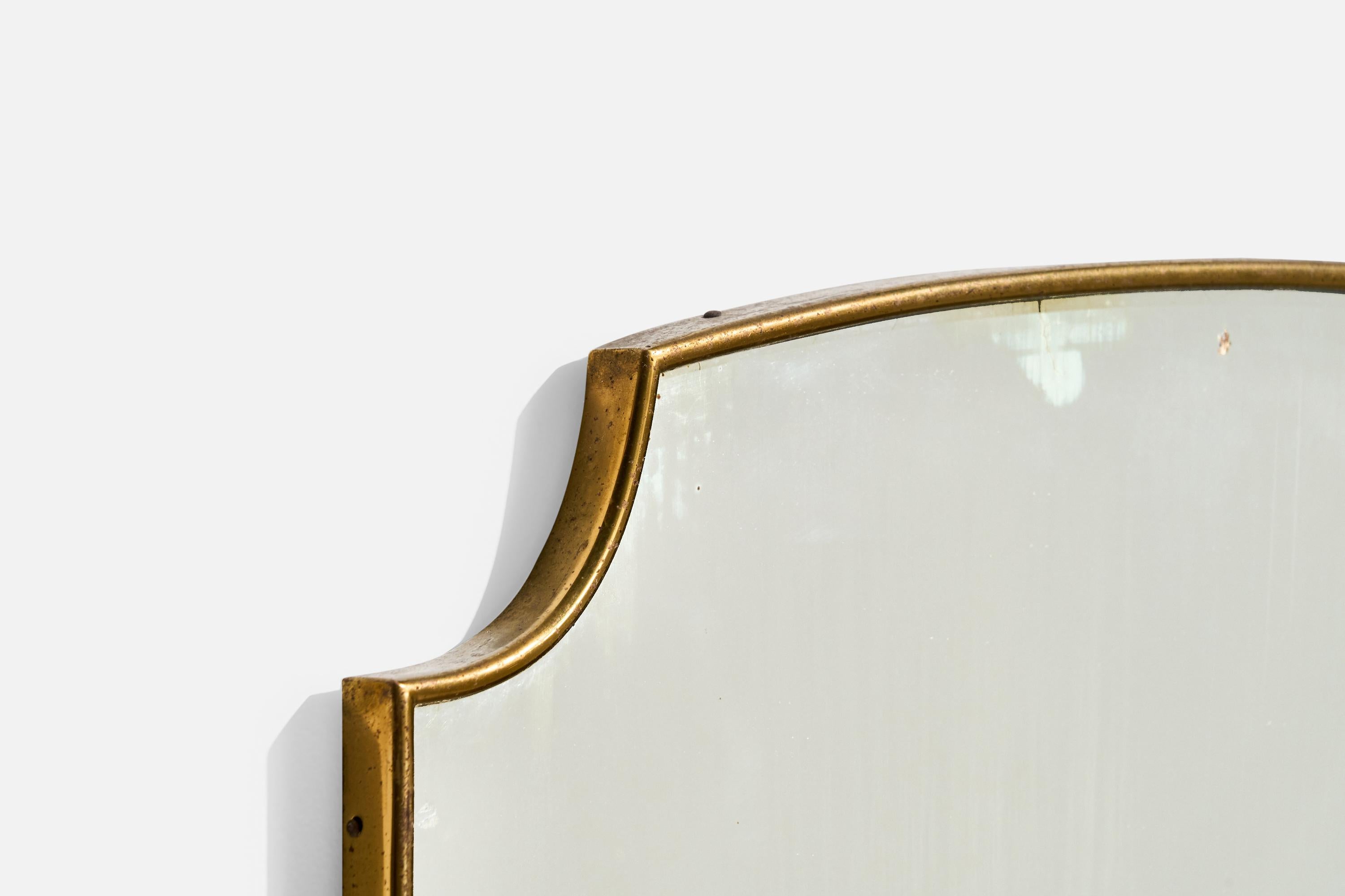 Metà XX secolo Specchio da parete di design italiano, ottone, vetro a specchio, Italia, 1940 ca. in vendita