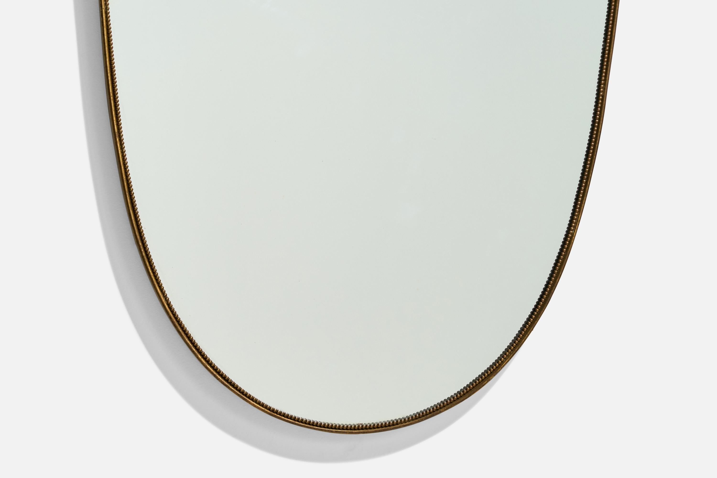 Specchio da parete di design italiano, ottone, vetro a specchio, Italia, anni '40 ca. in vendita 1