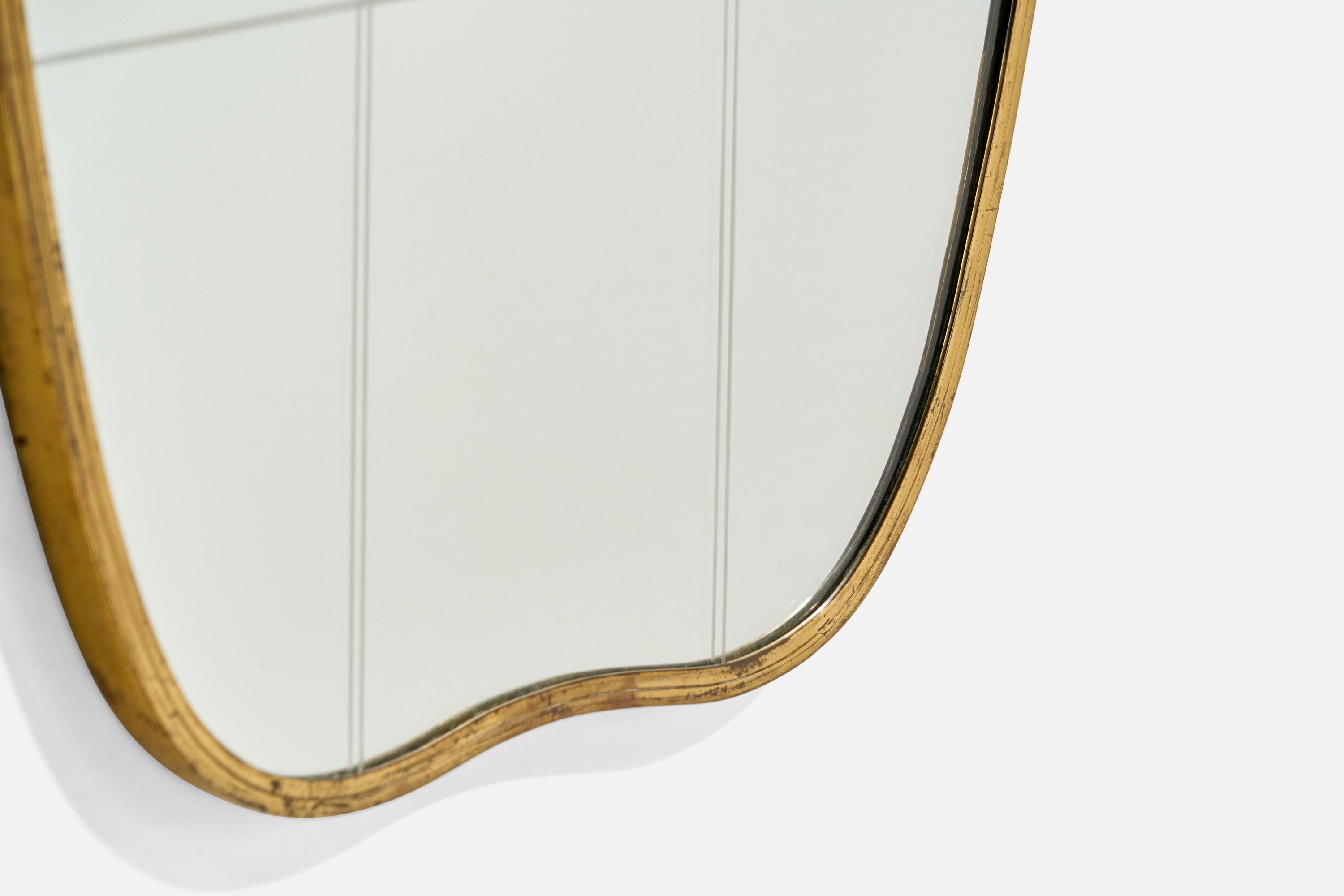 Italian Designer, Wall Mirror, Brass, Mirror Glass, Italy, c. 1940s For Sale 4