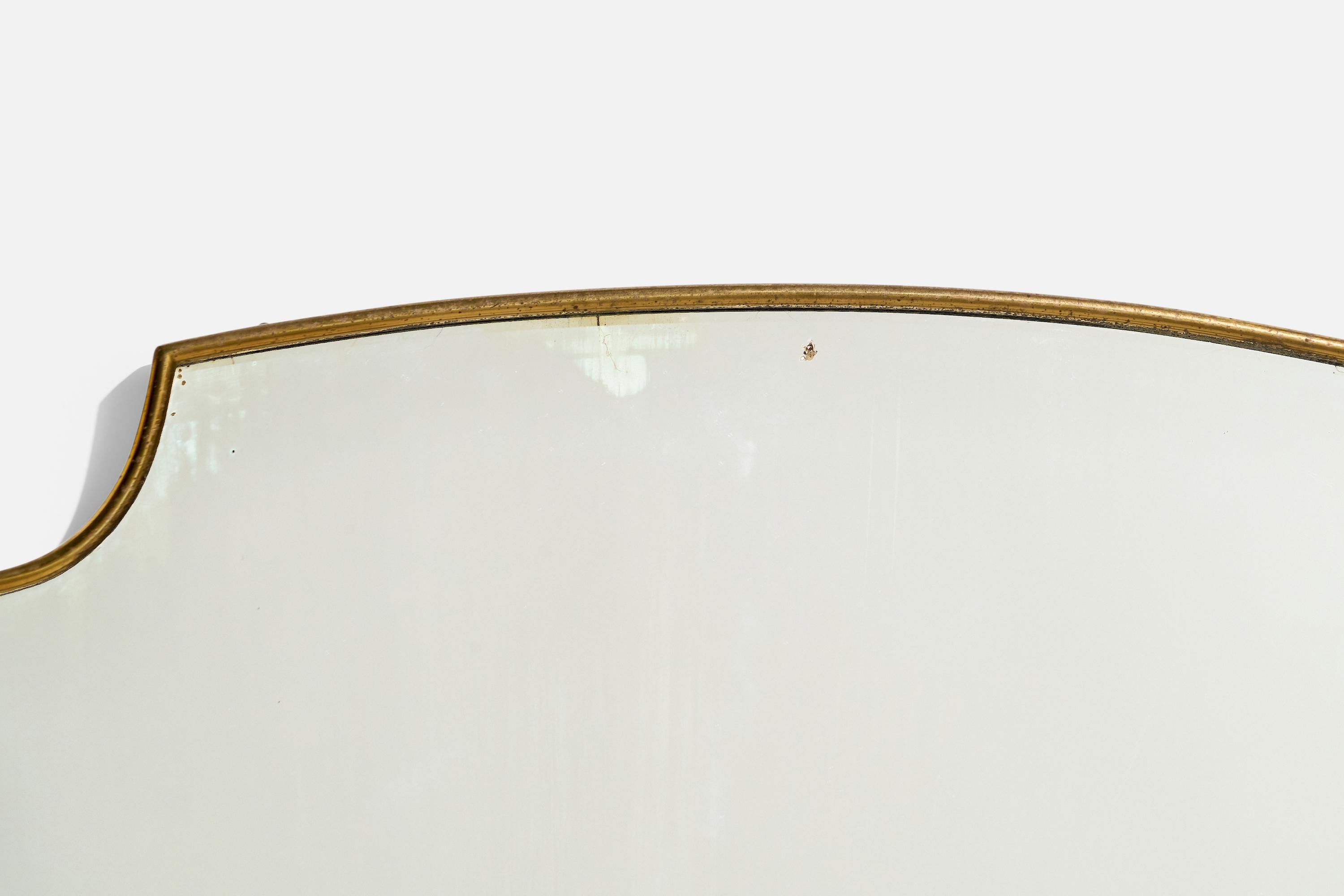 Ottone Specchio da parete di design italiano, ottone, vetro a specchio, Italia, 1940 ca. in vendita