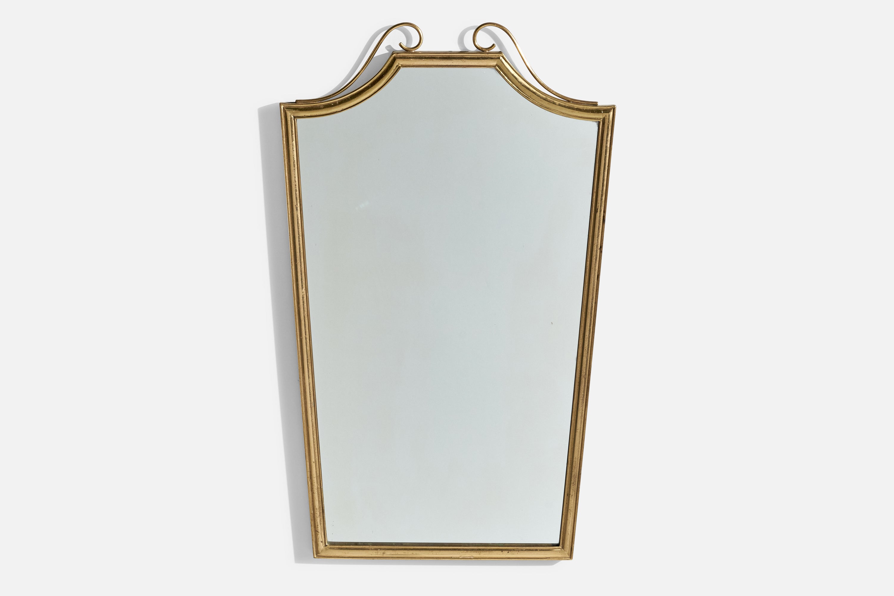 Italienischer italienischer Designer, Wandspiegel, Messing, Spiegelglas, Italien, ca. 1940er Jahre im Angebot