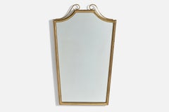 Designer italien, miroir mural, laiton, verre miroir, Italie, vers les années 1940