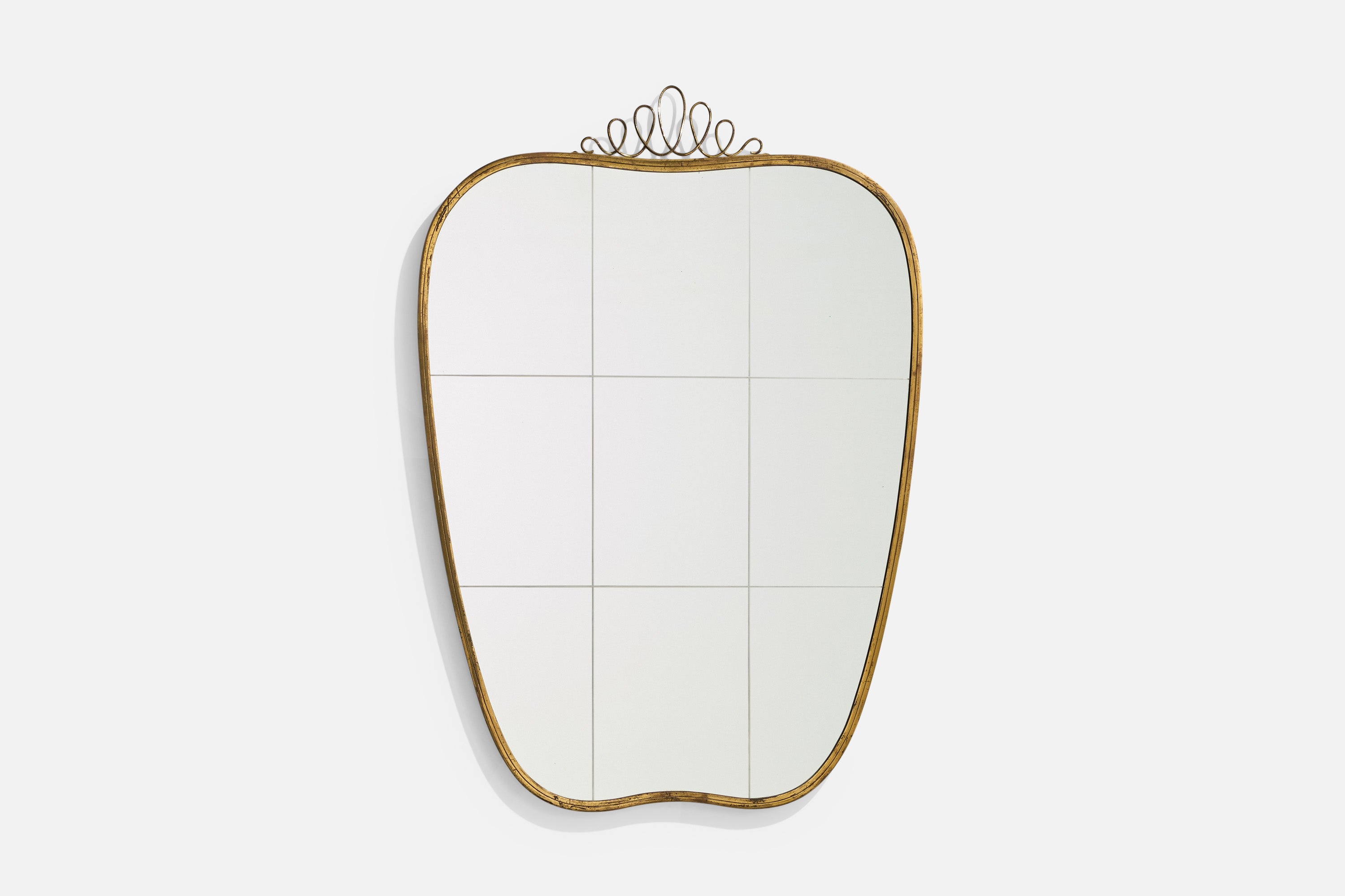 Italienischer italienischer Designer, Wandspiegel, Messing, Spiegelglas, Italien, ca. 1940er Jahre