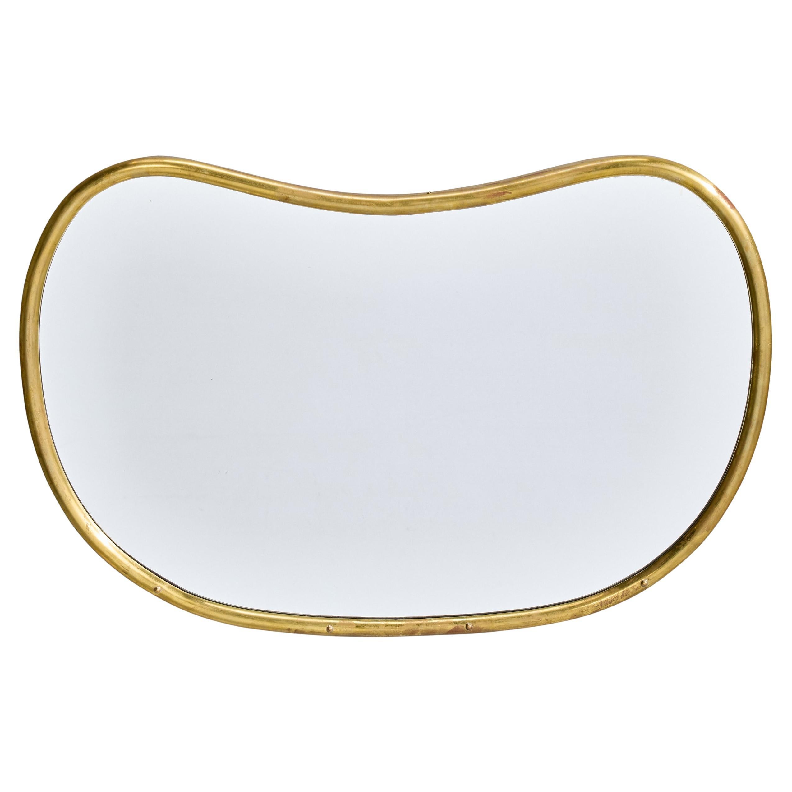 Specchio da parete di design italiano, ottone, vetro a specchio, Italia, 1940 ca. in vendita