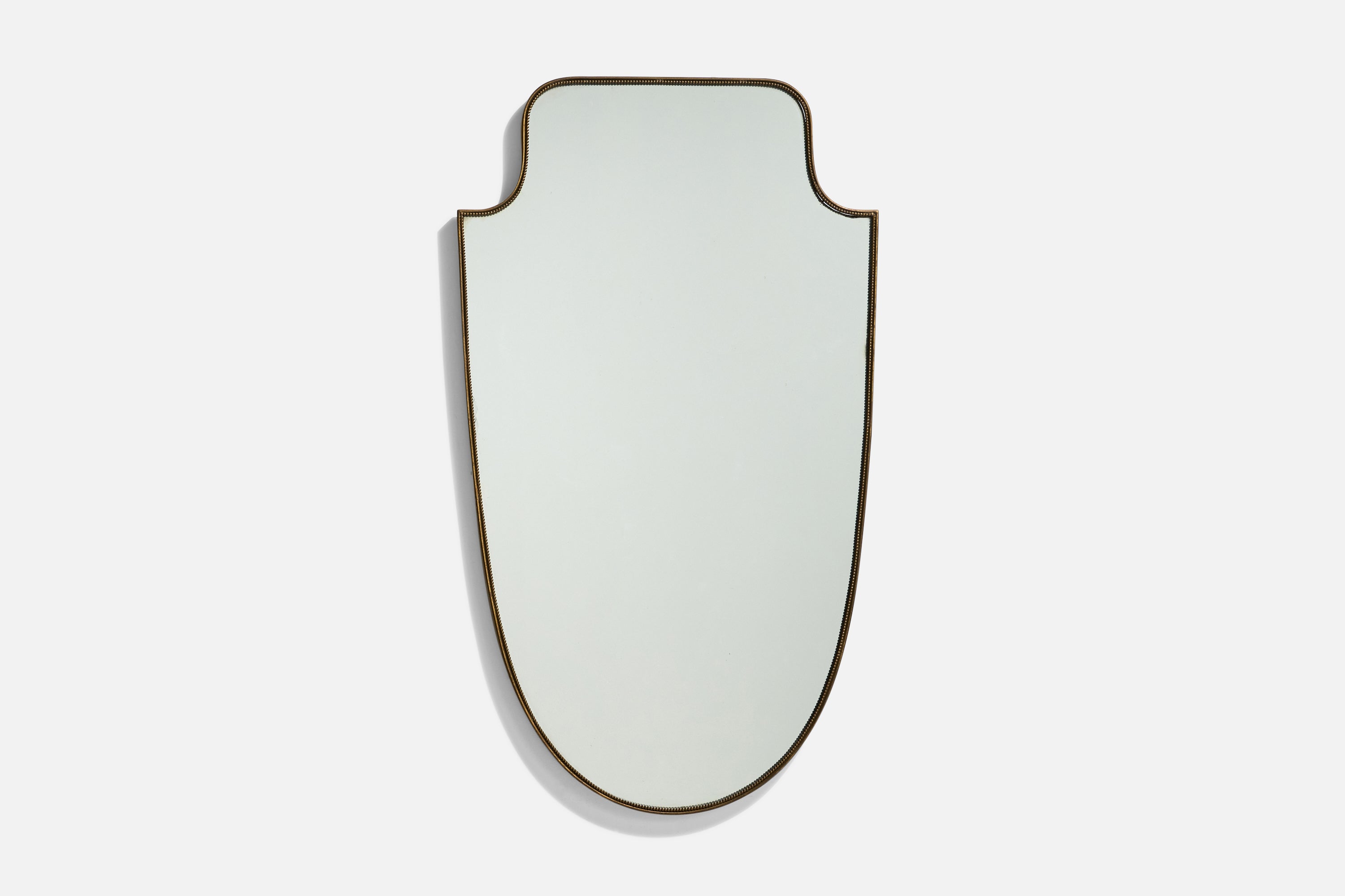 Specchio da parete di design italiano, ottone, vetro a specchio, Italia, anni '40 ca.