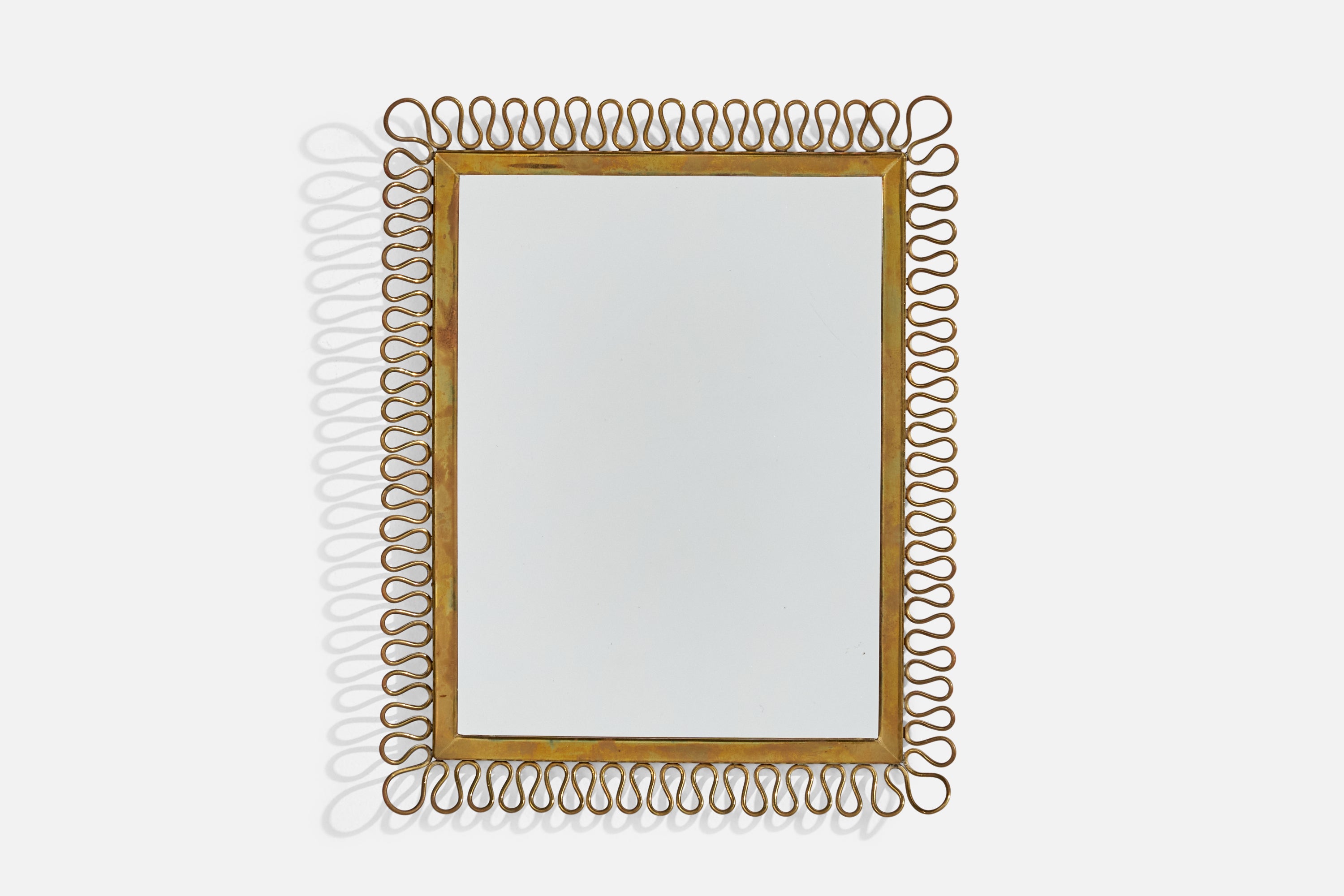 Italian Designer, Wall Mirror, Brass, Mirror Glass, Italy, c. 1940s