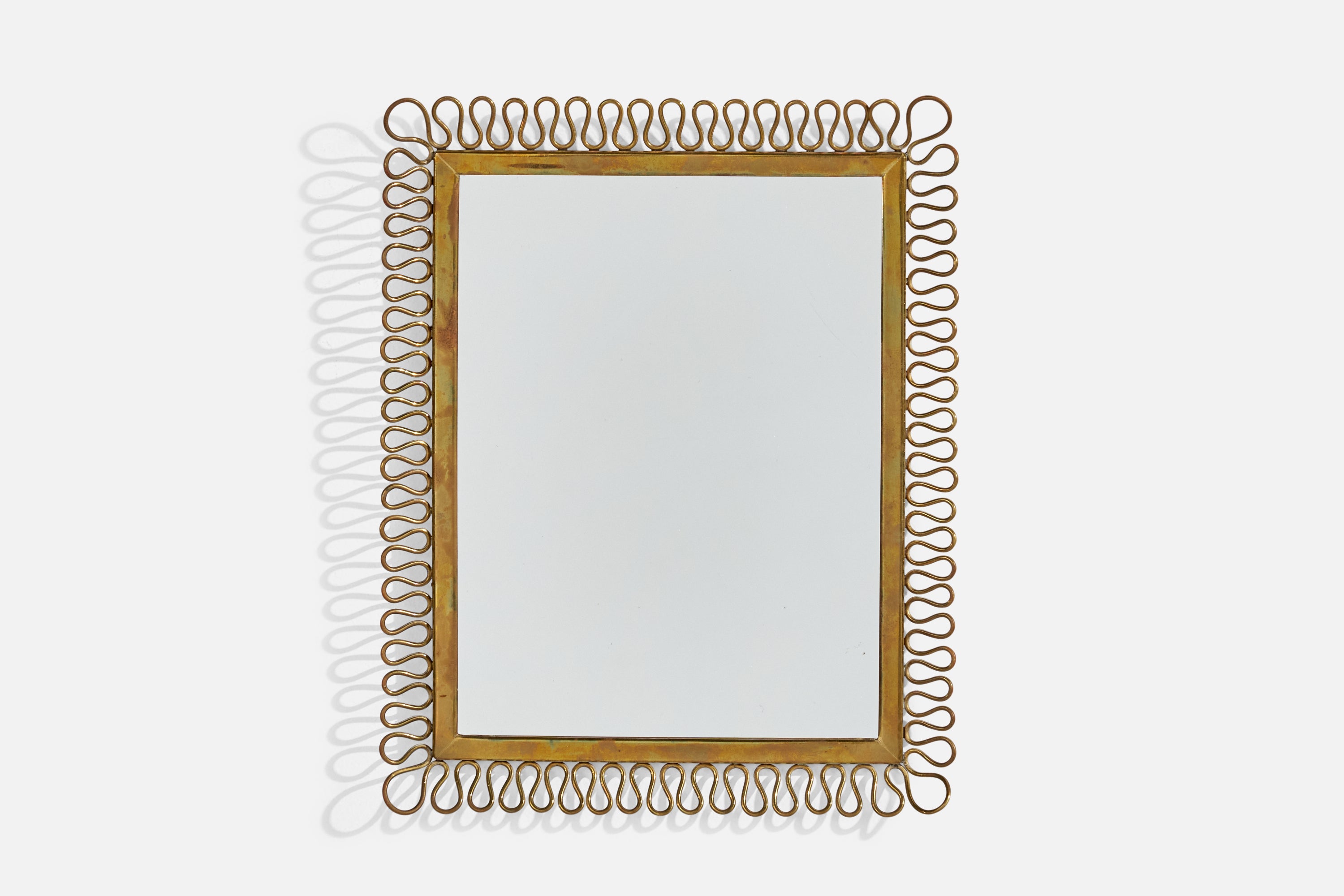 Italian Designer, Wall Mirror, Brass, Mirror Glass, Italy, c. 1940s For Sale