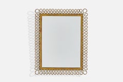 Specchio da parete di design italiano, ottone, vetro a specchio, Italia, 1940 ca.