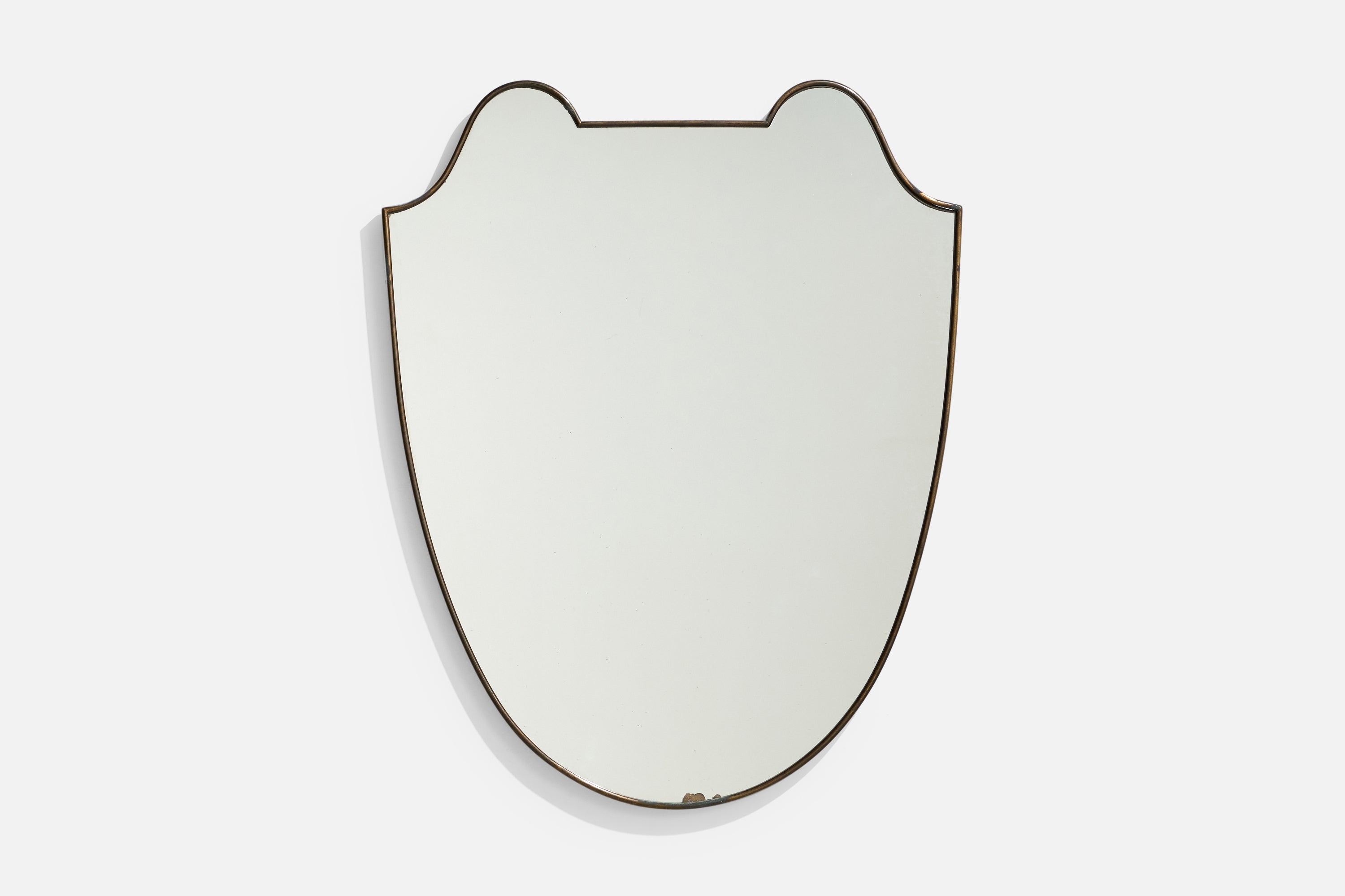 Specchio da parete di design italiano, ottone, vetro a specchio, Italia, 1940 ca.