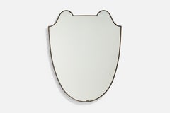 Specchio da parete di design italiano, ottone, vetro a specchio, Italia, 1940 ca.