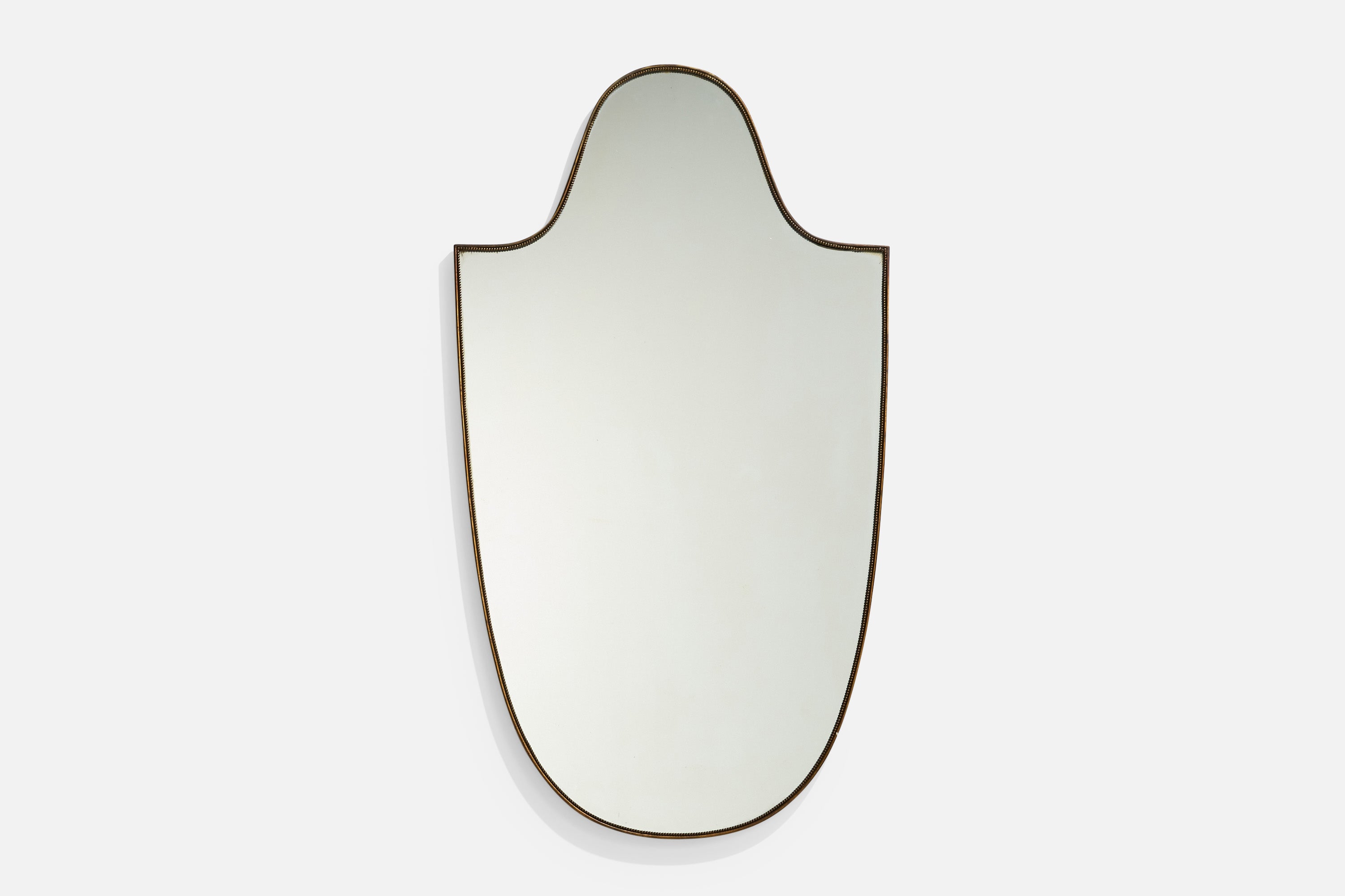 Specchio da parete di design italiano, ottone, vetro a specchio, Italia, 1940 ca.