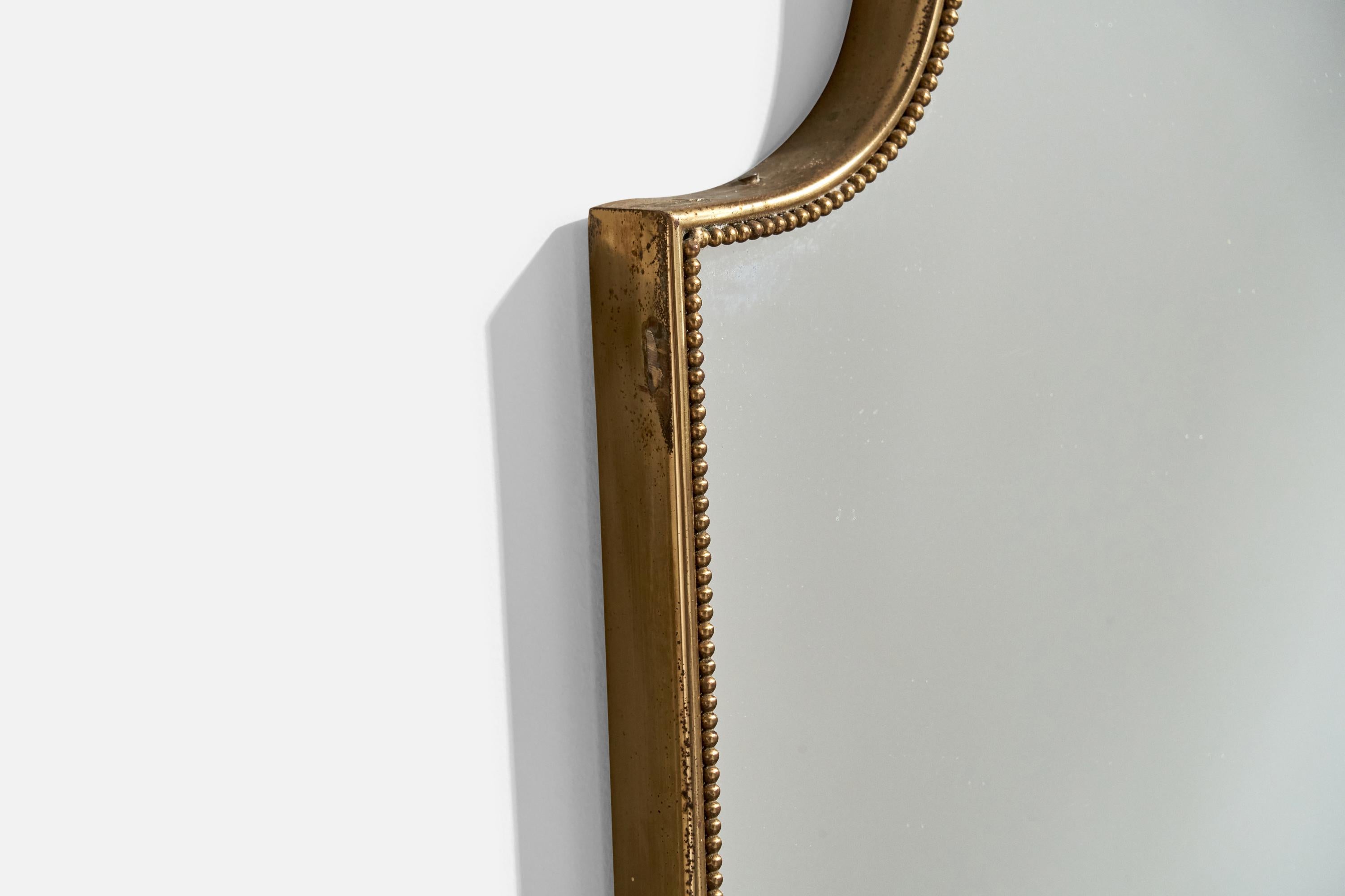 Italian Designer, Wall Mirror, Brass, Mirror Glass, Italy, c. 1950s For Sale 3