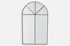 Specchio da parete di design italiano, ottone, vetro a specchio, Italia, 1950 ca.