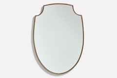 Specchio da parete di design italiano, ottone, vetro a specchio, Italia, 1950 ca.