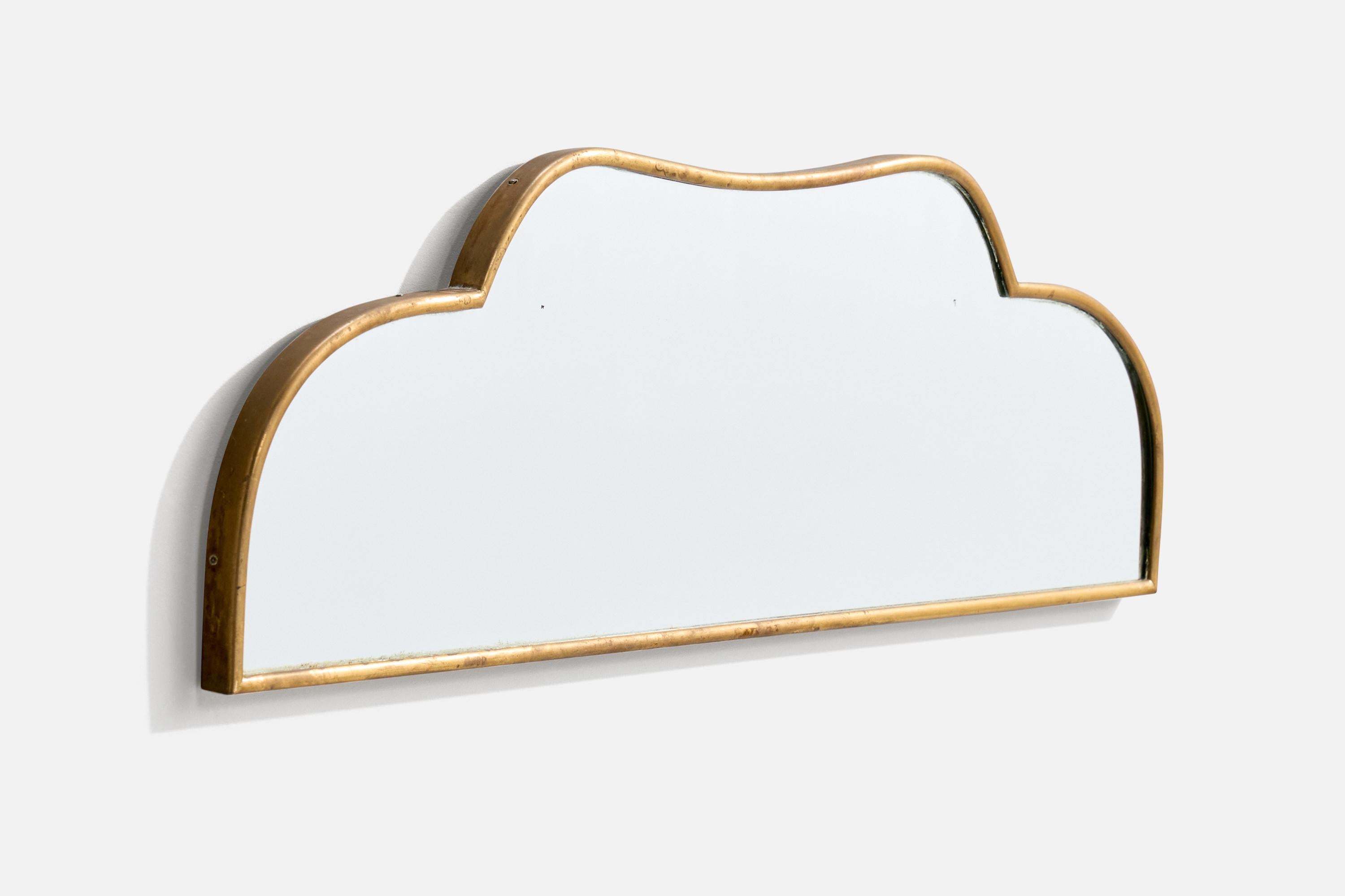 Diseñador italiano, Espejo de pared, Latón, Espejo de cristal, Italia, S. 1950 Moderno de mediados de siglo en venta