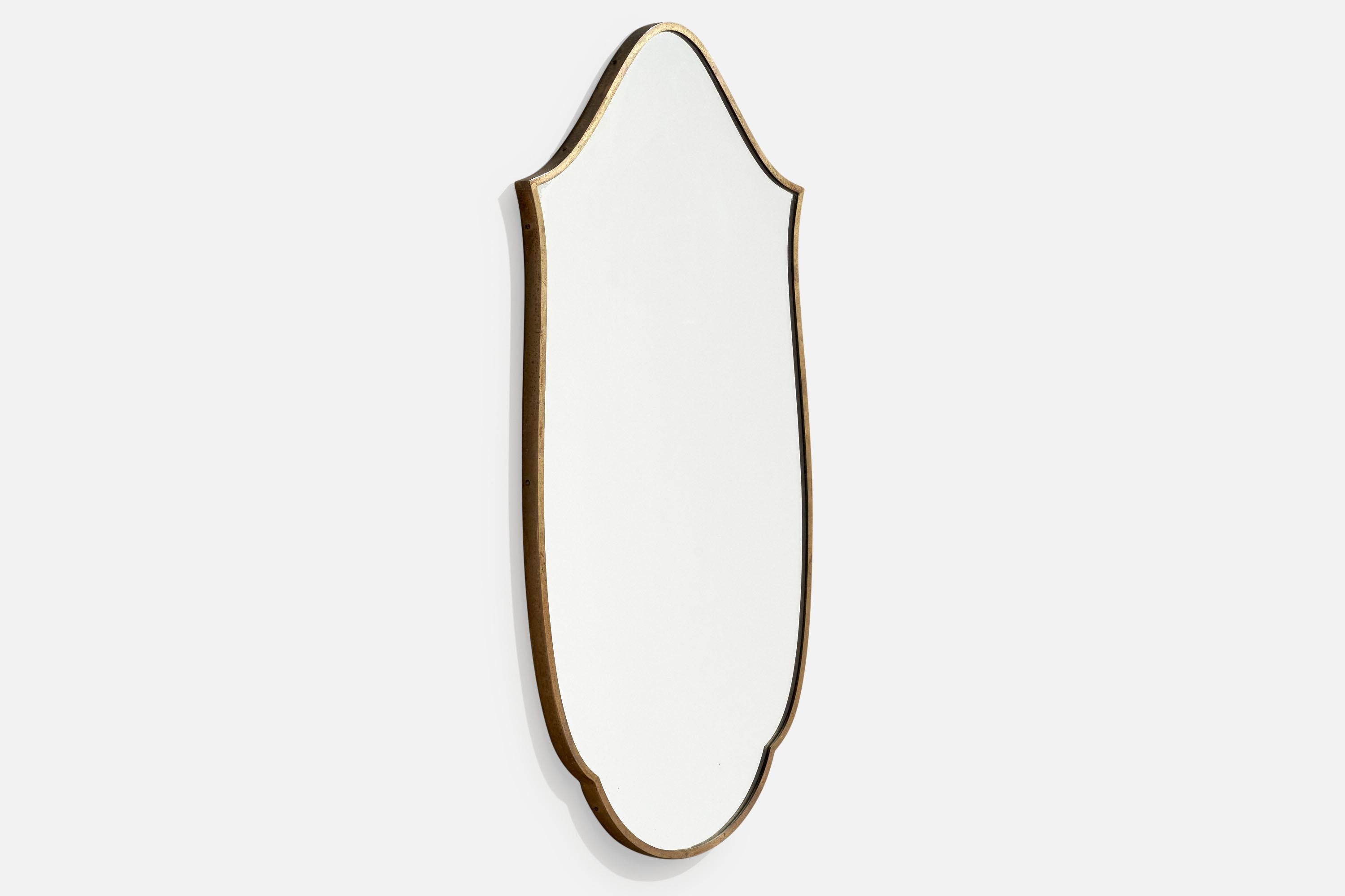 Mid-Century Modern Italian Designer, Wall Mirror, Brass, Mirror Glass, Italy, c. 1950s For Sale
