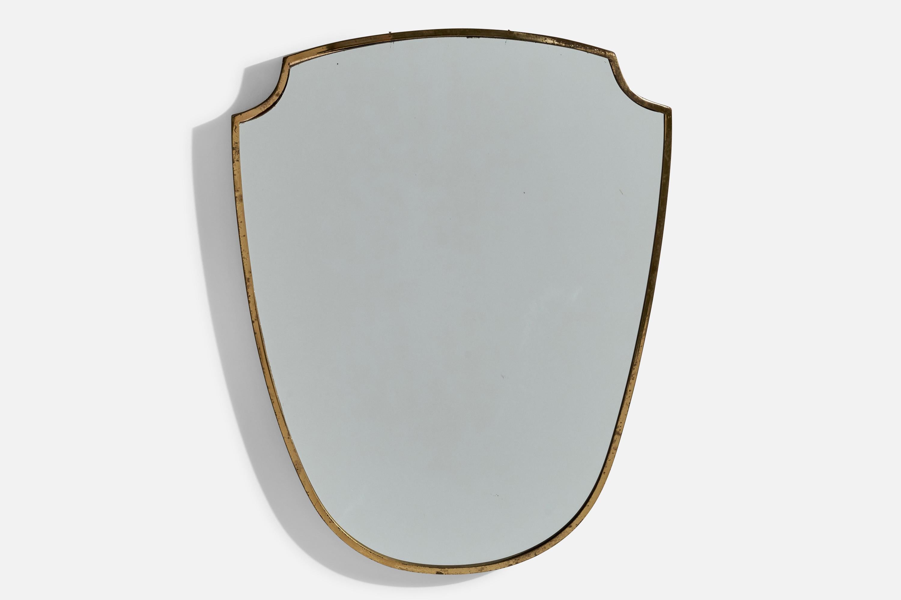 Mid-Century Modern Italian Designer, Wall Mirror, Brass, Mirror Glass, Italy, c. 1950s For Sale