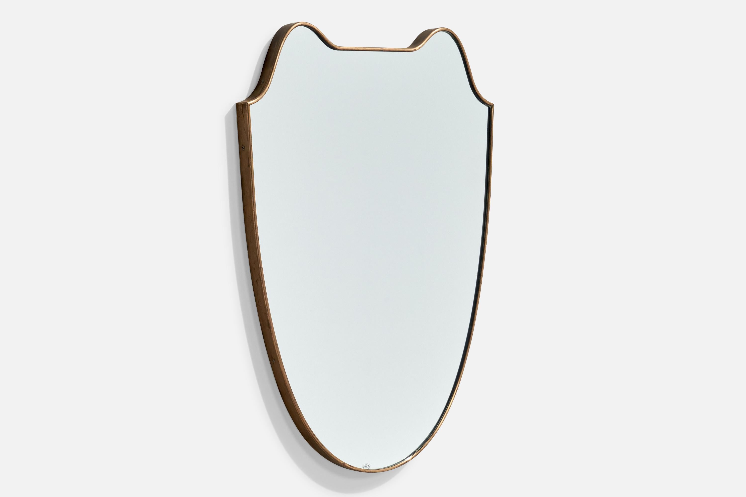 Mid-Century moderno Specchio da parete di design italiano, ottone, vetro a specchio, Italia, 1950 ca. in vendita