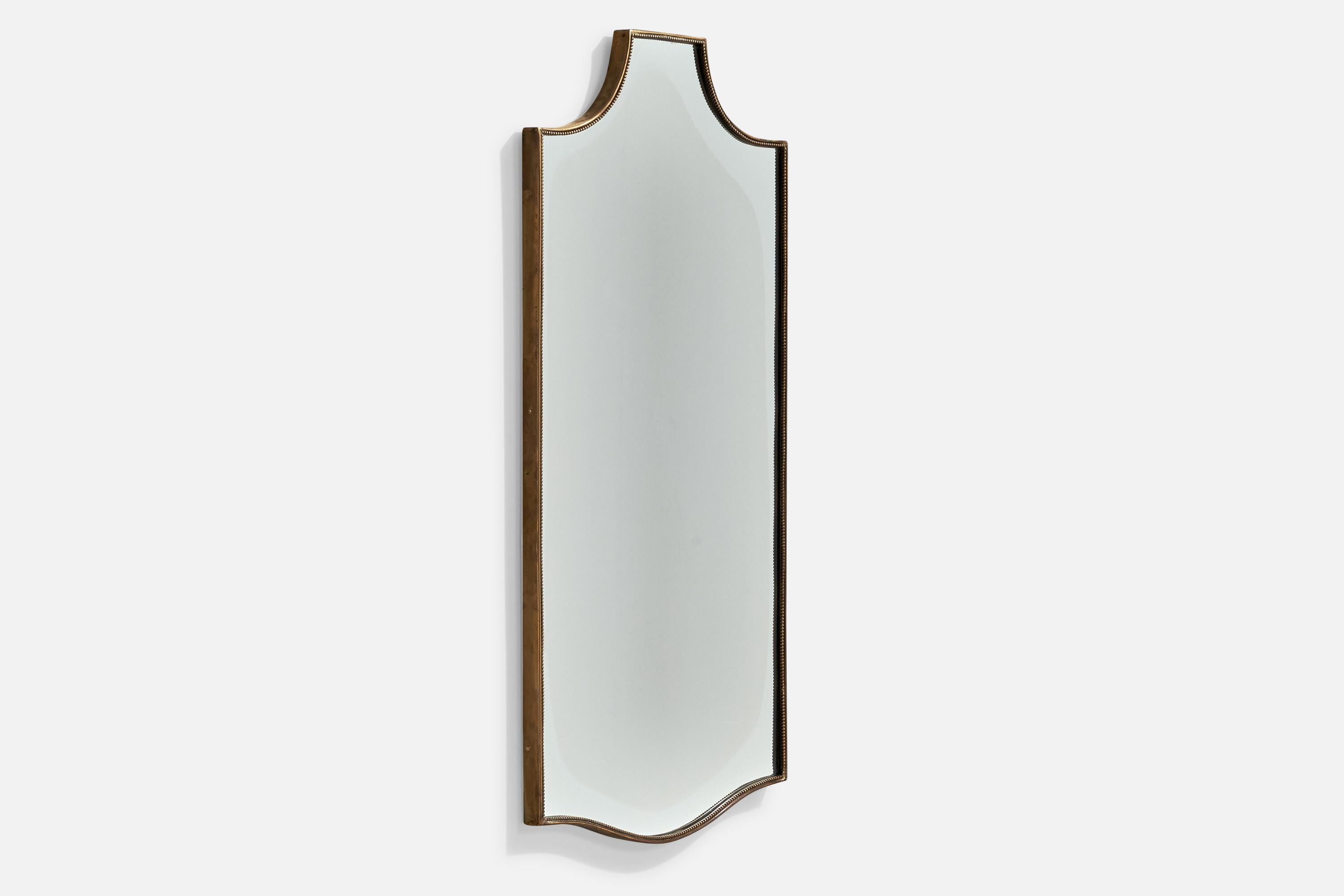 Mid-Century moderno Specchio da parete di design italiano, ottone, vetro a specchio, Italia, 1950 ca. in vendita