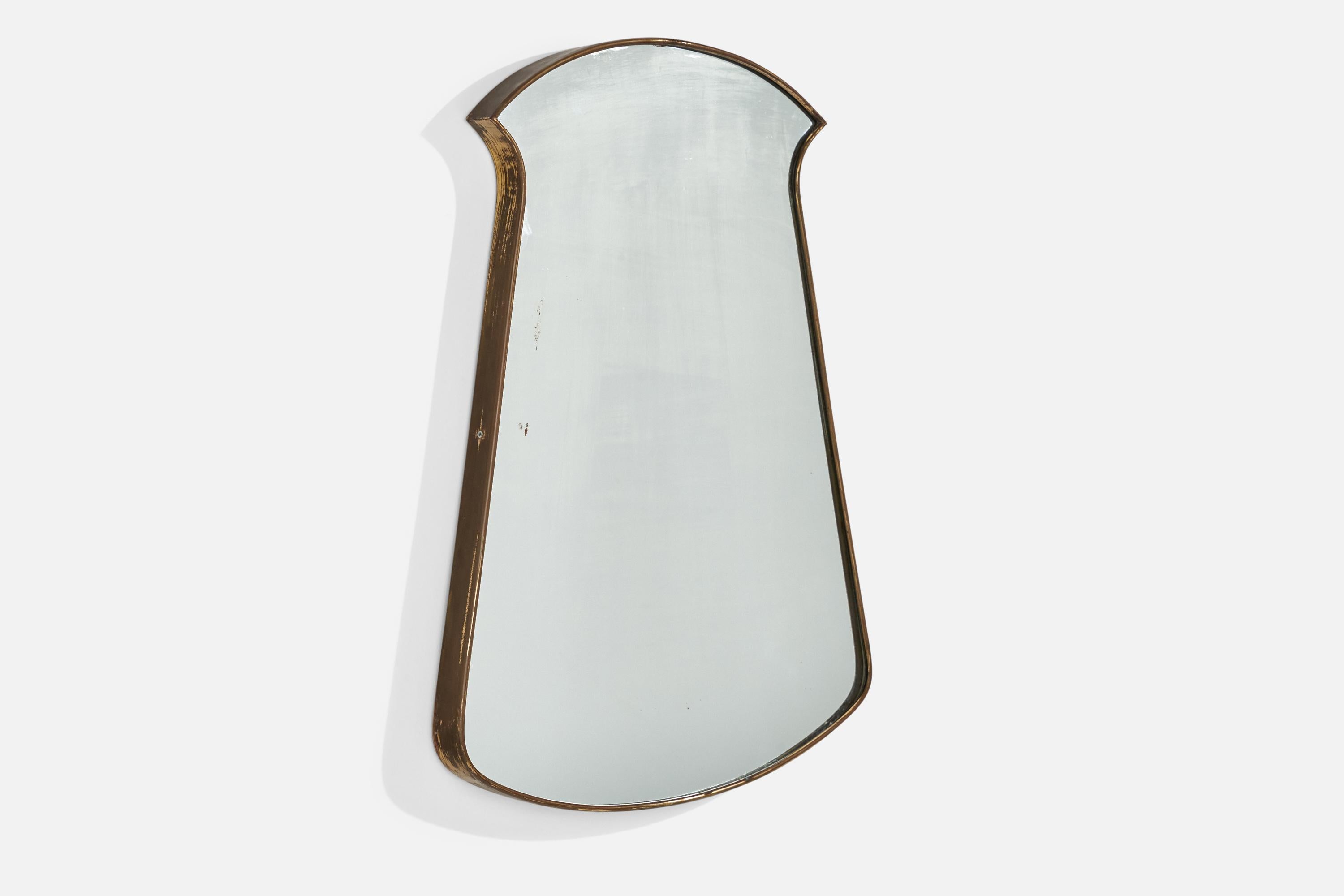 Mid-Century moderno Specchio da parete di design italiano, ottone, vetro a specchio, Italia, 1950 ca. in vendita