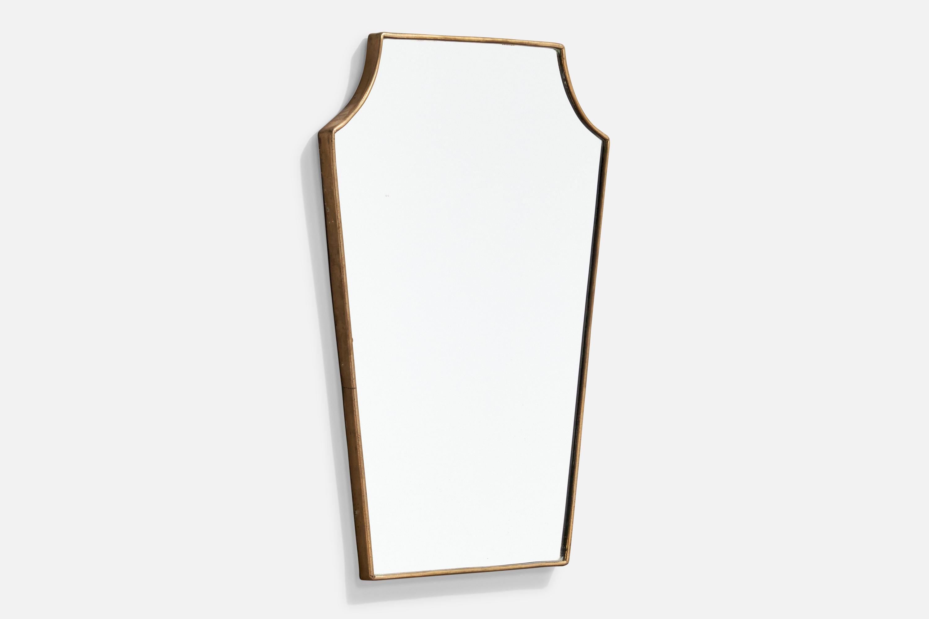 Mid-Century moderno Specchio da parete di design italiano, ottone, vetro a specchio, Italia, 1950 ca. in vendita