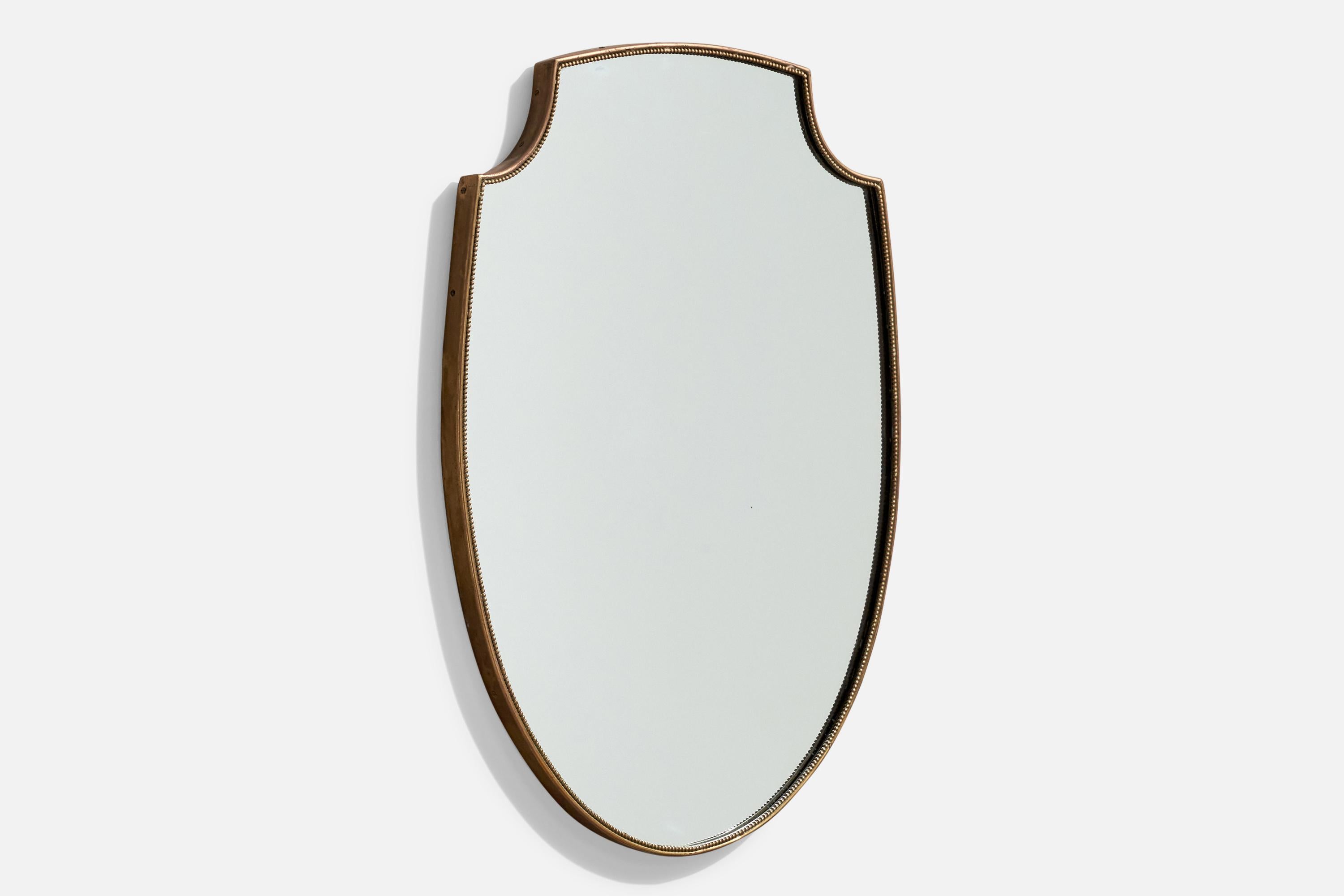 Diseñador italiano, Espejo de pared, Latón, Cristal de espejo, Italia, c. 1950 Moderno de mediados de siglo en venta