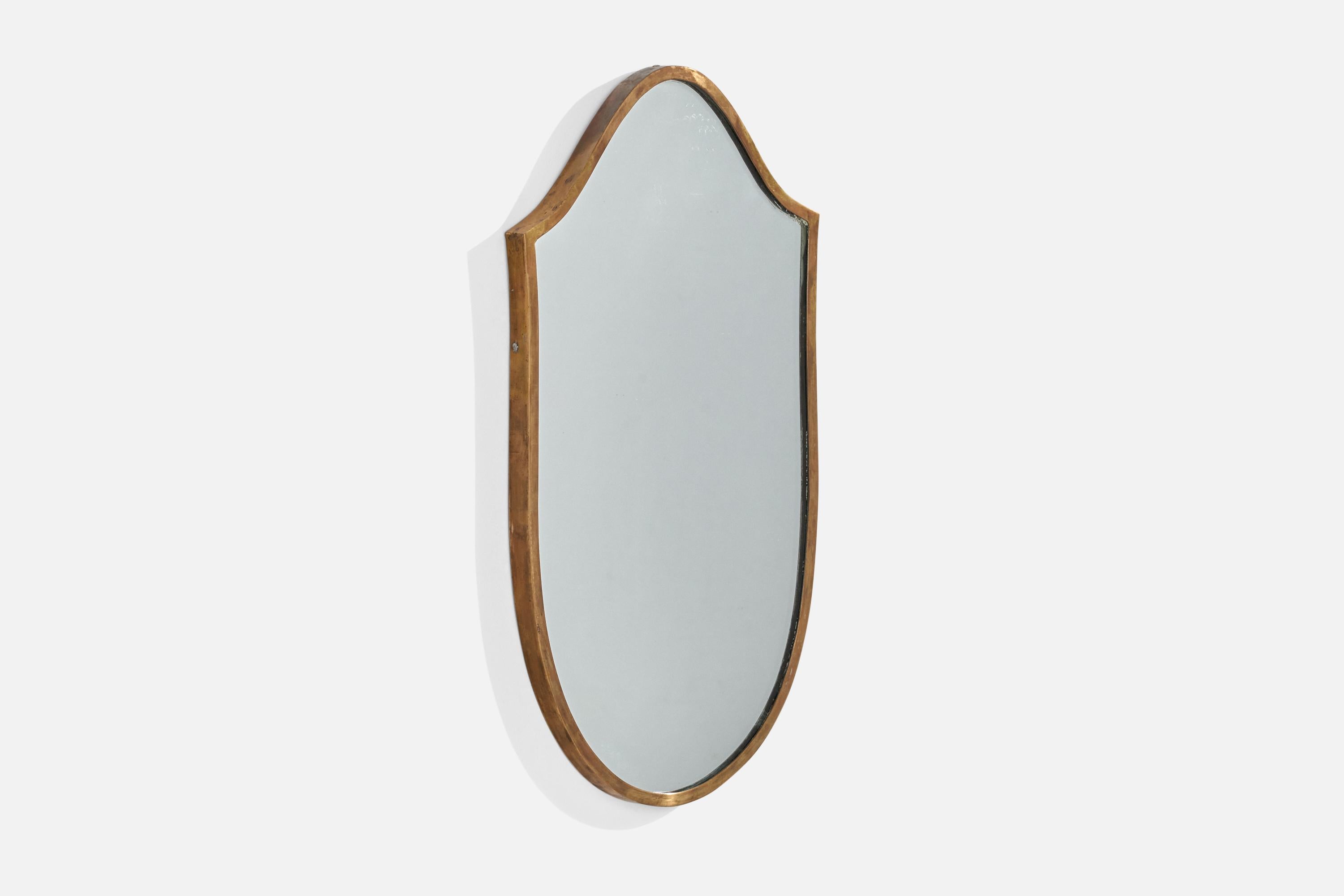 Mid-Century Modern Italian Designer, Wall Mirror, Brass, Mirror Glass, Italy, C. 1950s For Sale