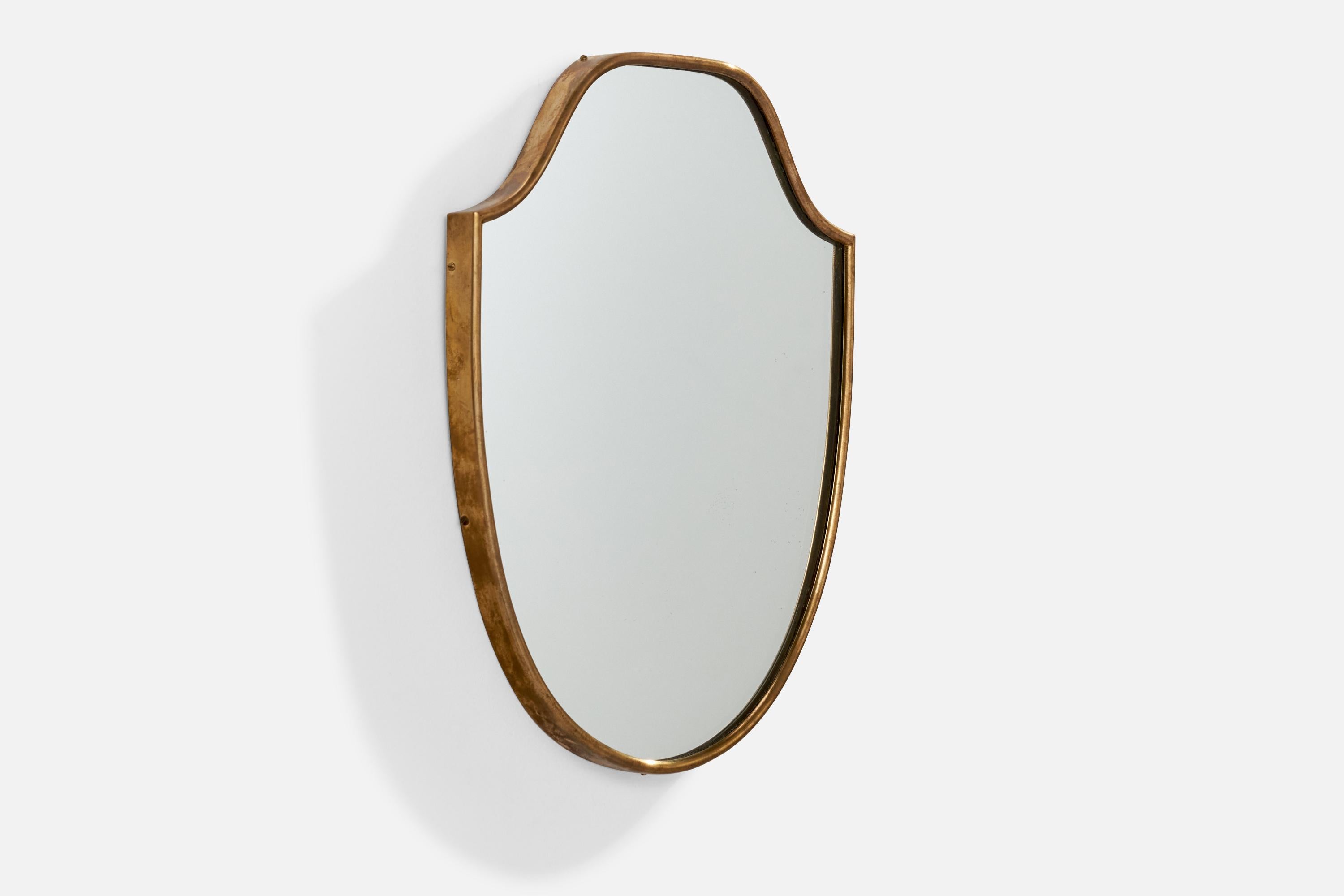 Mid-Century Modern Designer italien, miroir mural, laiton, verre miroir, Italie, vers les années 1950 en vente