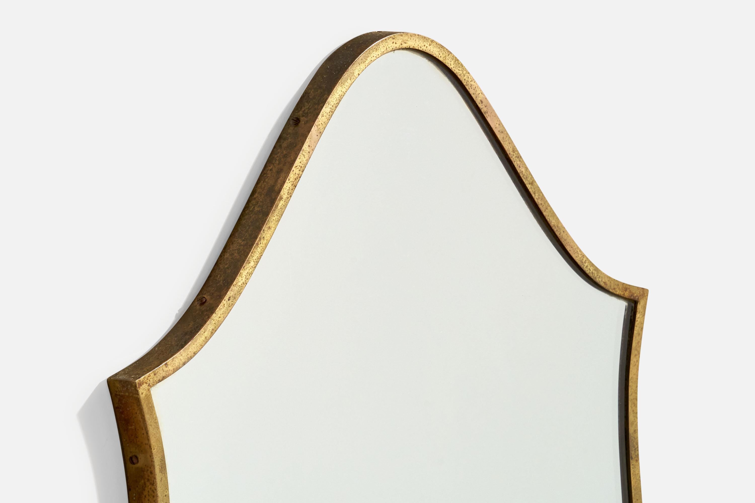 Italian Designer, Wall Mirror, Brass, Mirror Glass, Italy, c. 1950s In Good Condition For Sale In High Point, NC