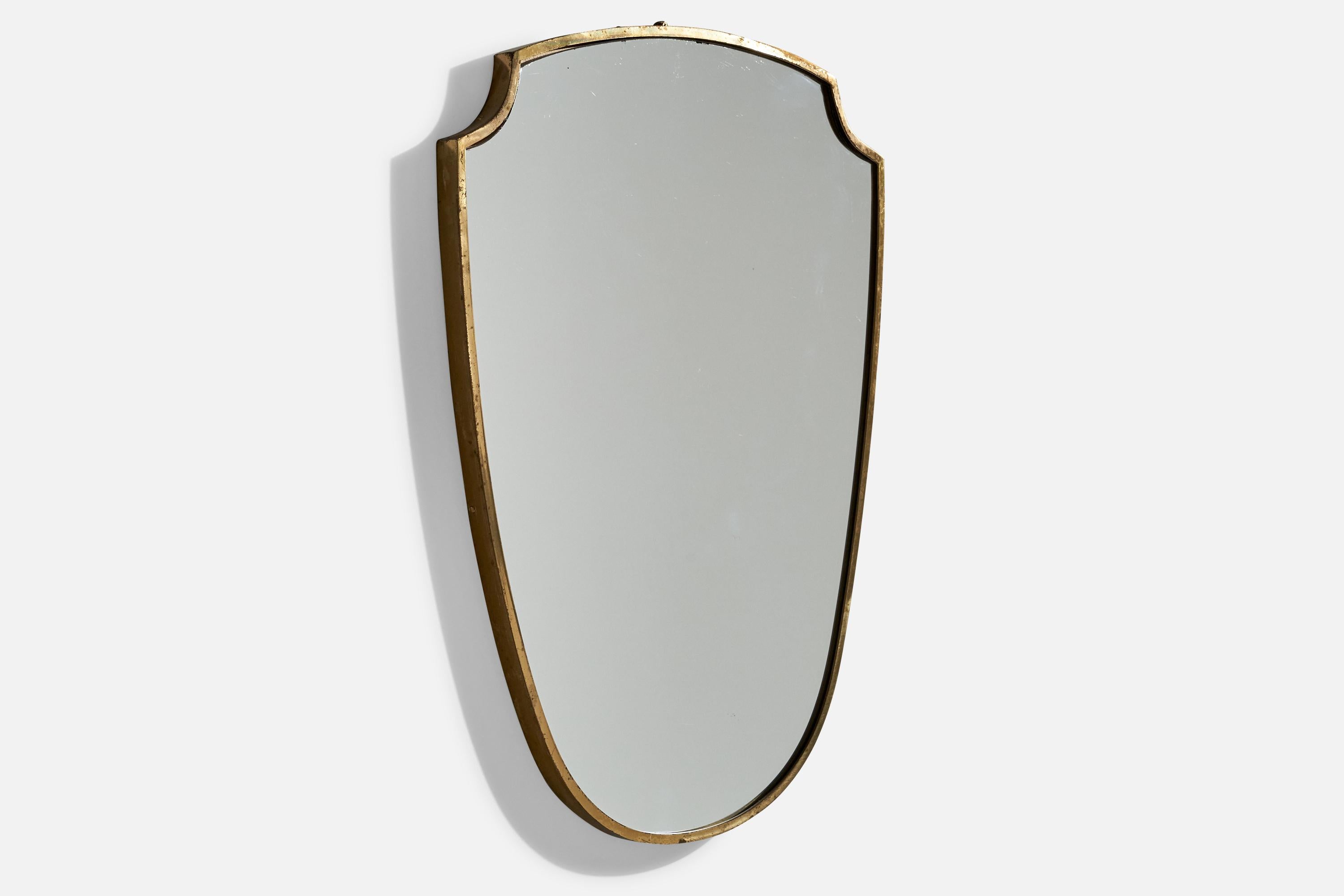 Italian Designer, Wall Mirror, Brass, Mirror Glass, Italy, c. 1950s In Good Condition For Sale In High Point, NC