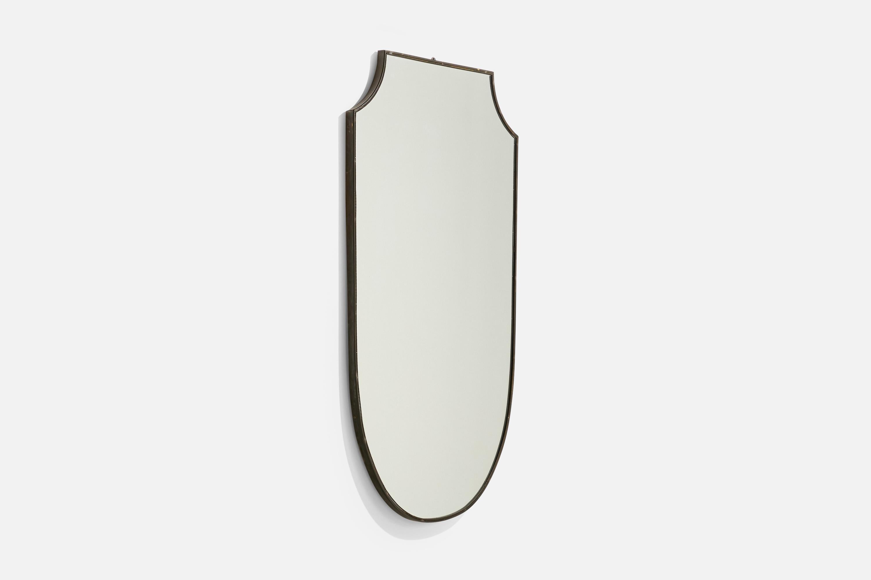 Designer italien, miroir mural, laiton, verre miroir, Italie, vers les années 1950 Bon état - En vente à High Point, NC